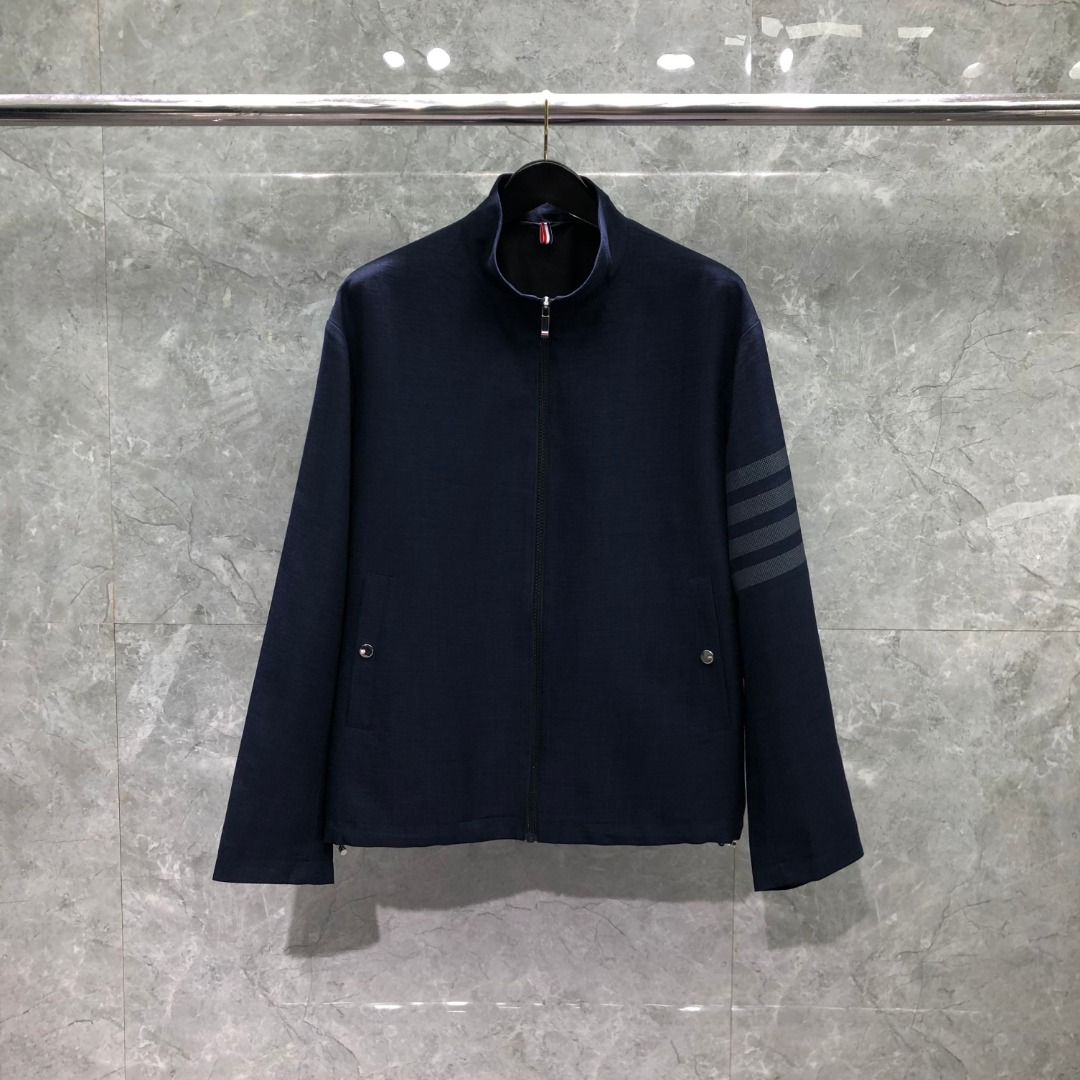 THOM BROWNE 经典四杠拉链立领夹克 外套 长袖 灰色 藏青色