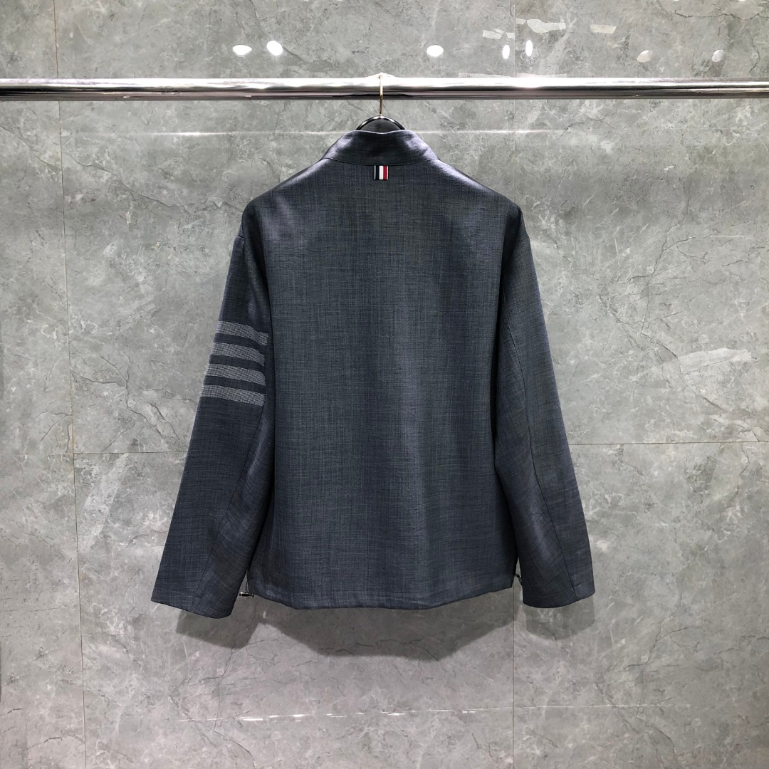 THOM BROWNE 经典四杠拉链立领夹克 外套 长袖 灰色 藏青色