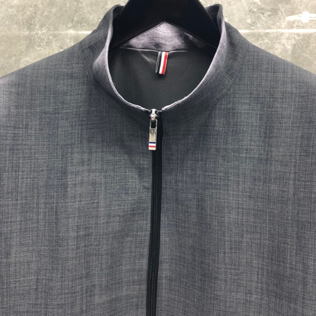 THOM BROWNE 经典四杠拉链立领夹克 外套 长袖 灰色 藏青色