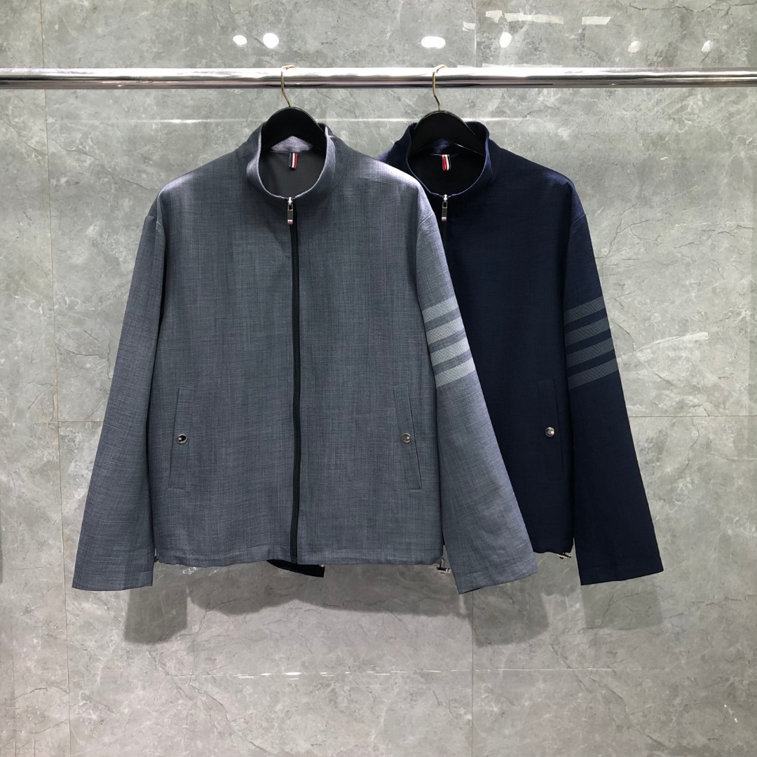 THOM BROWNE 经典四杠拉链立领夹克 外套 长袖 灰色 藏青色