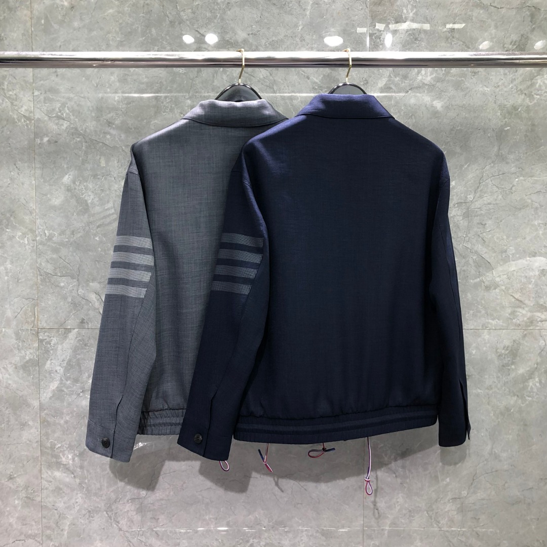 THOM BROWNE 经典四杠翻领纽扣夹克 外套 长袖 灰色 藏青色