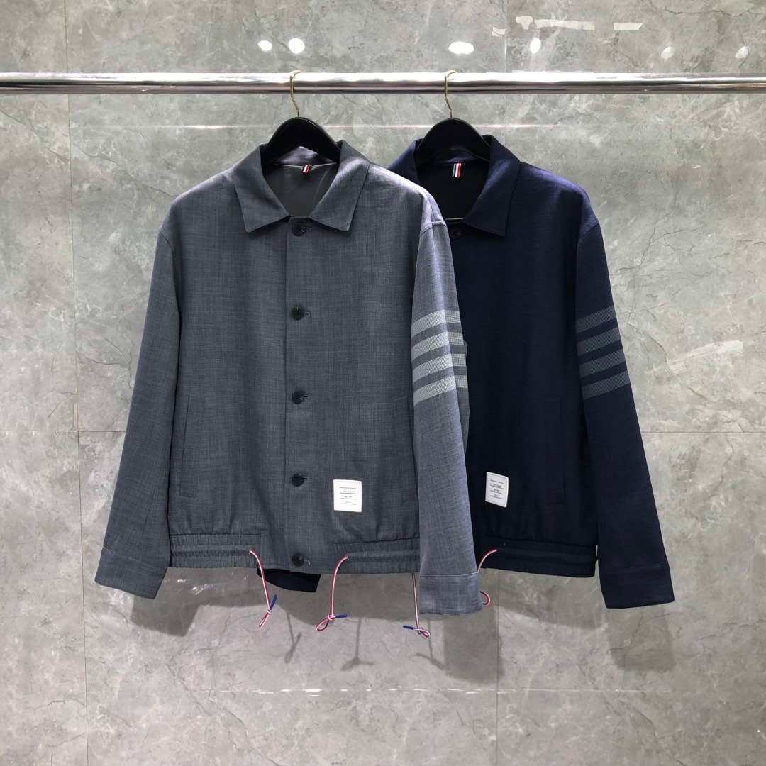 THOM BROWNE 经典四杠翻领纽扣夹克 外套 长袖 灰色 藏青色