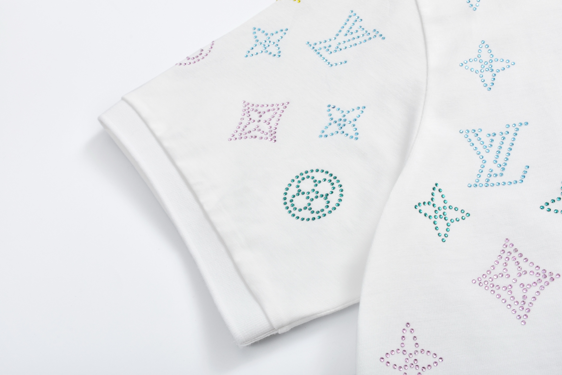 LOUIS VUITTON 路易威登 彩色字母logo烫钻Polo衫 T恤 短袖 白色