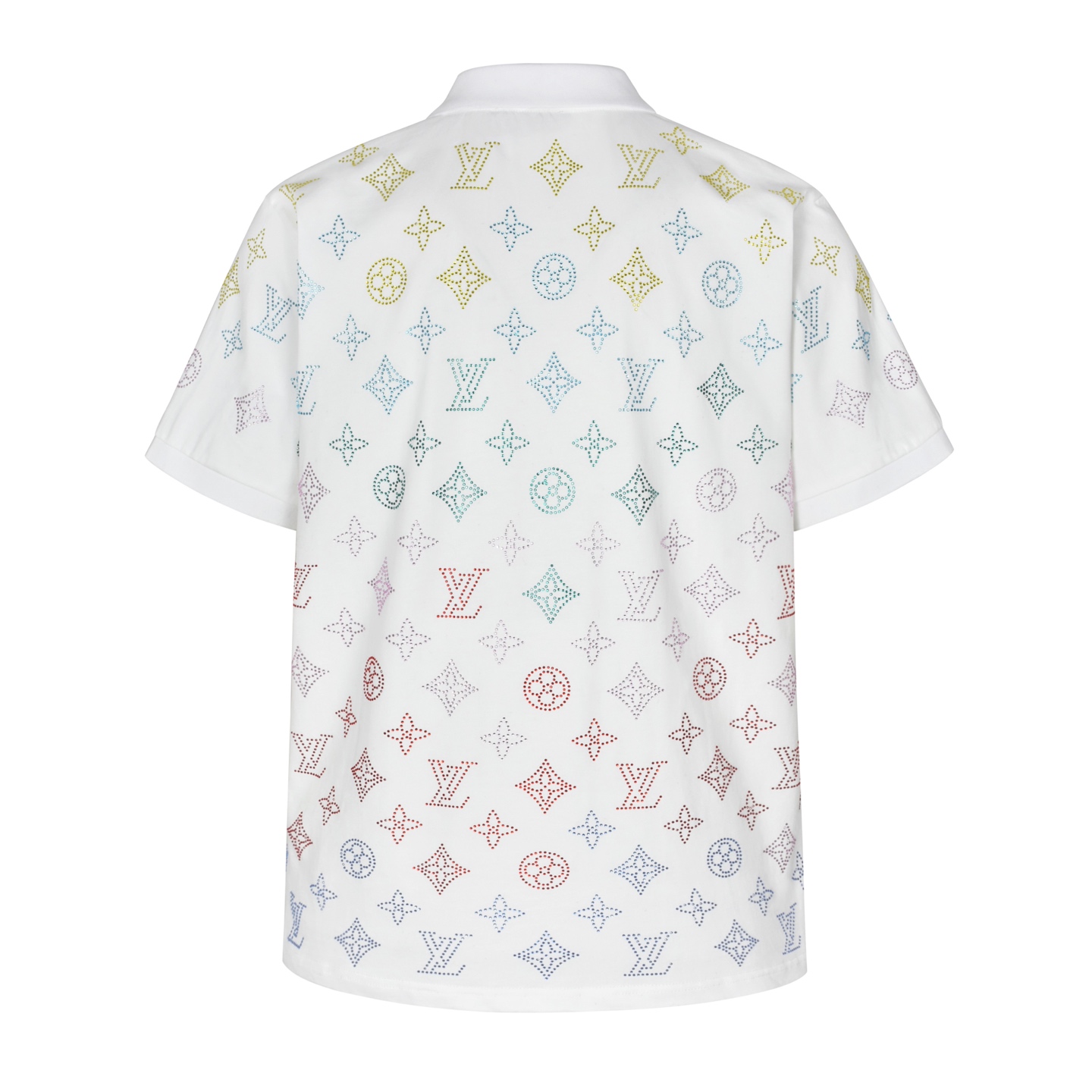 LOUIS VUITTON 路易威登 彩色字母logo烫钻Polo衫 T恤 短袖 白色