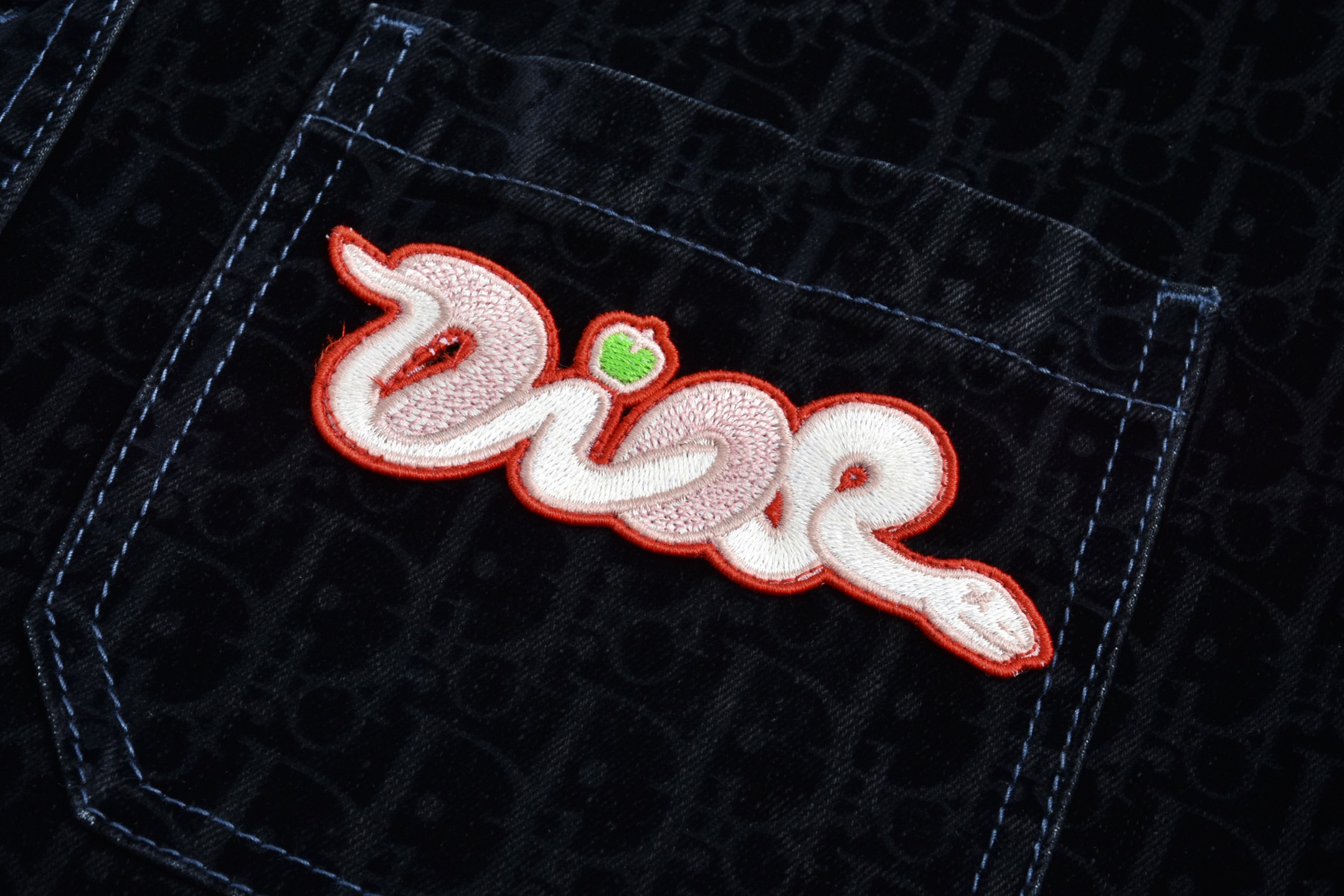 DIOR 迪奥 蛇年限定刺绣字母logo满印牛仔衬衫 外套 长袖 蓝色 513D595A321X-C584