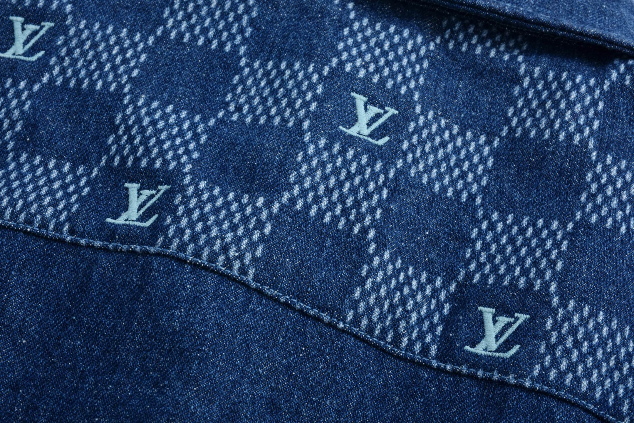 LOUIS VUITTON 路易威登 美洲杯联名拼接棋盘格牛仔衬衫 短袖 蓝色 1AFVQG
