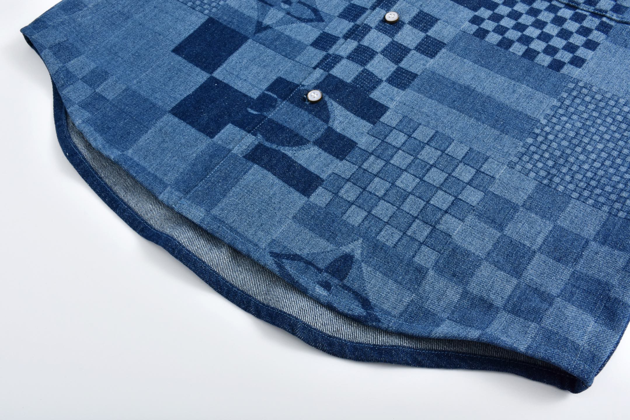 LOUIS VUITTON 路易威登 美洲杯联名拼接棋盘格牛仔衬衫 短袖 蓝色 1AFVQG