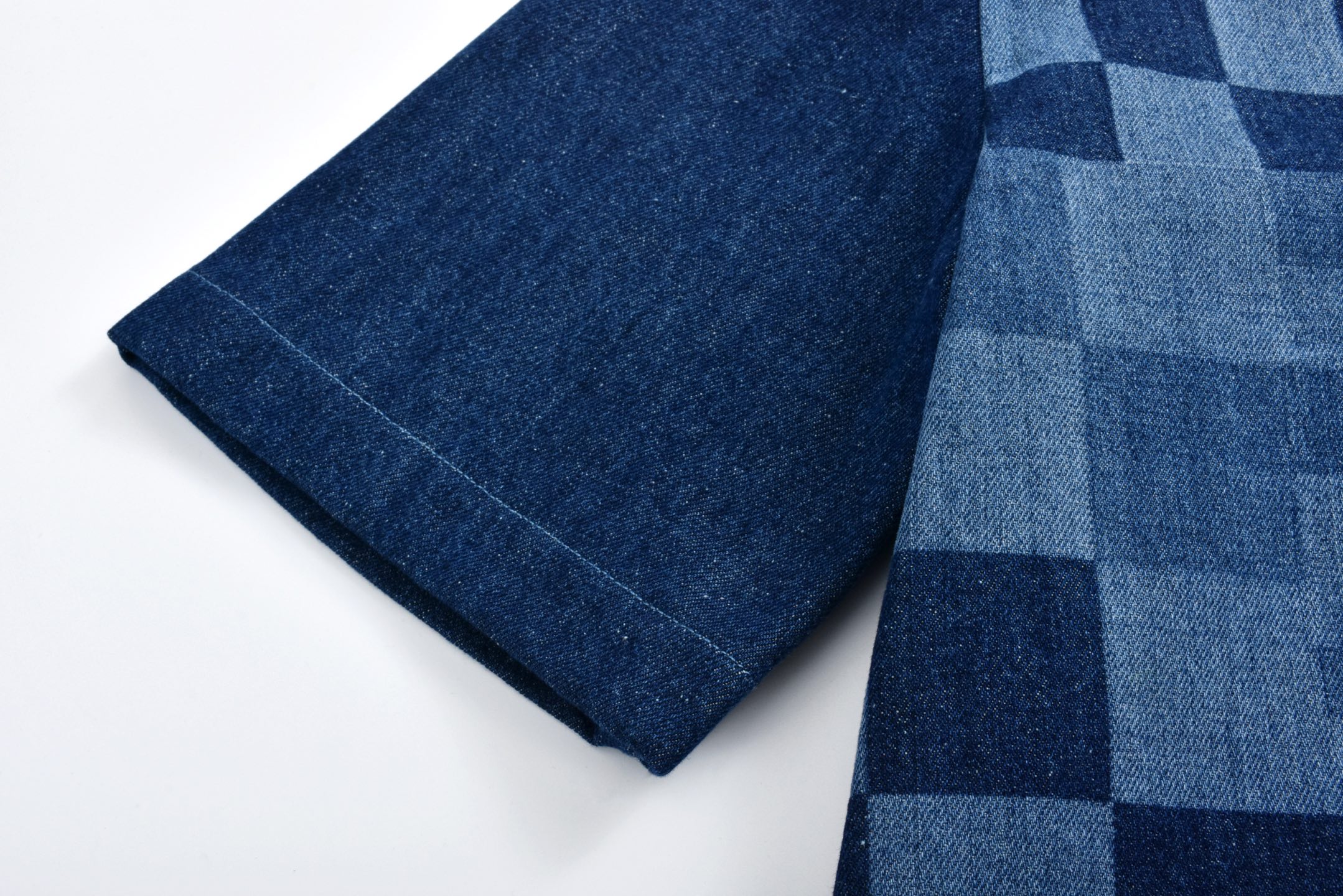 LOUIS VUITTON 路易威登 美洲杯联名拼接棋盘格牛仔衬衫 短袖 蓝色 1AFVQG