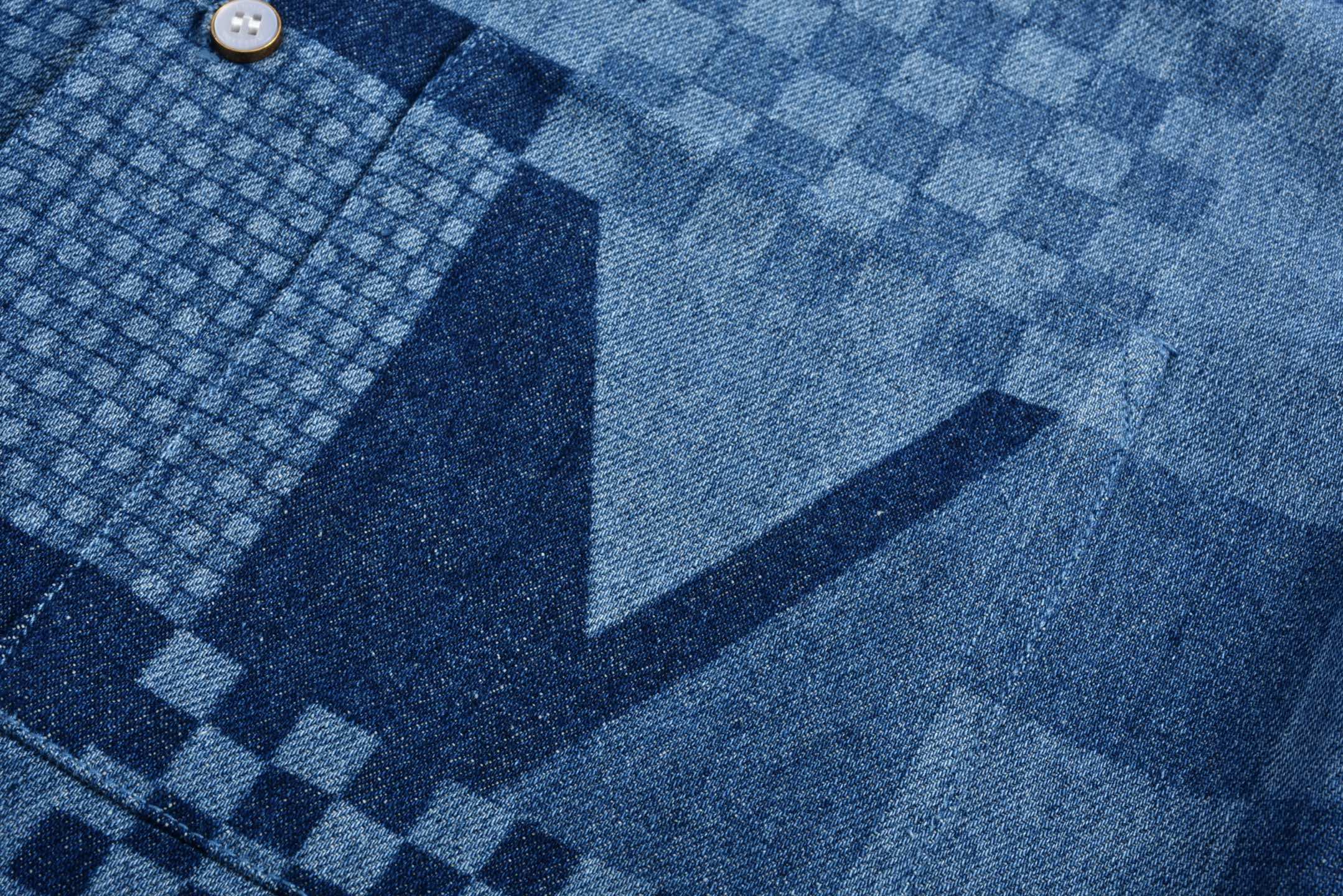 LOUIS VUITTON 路易威登 美洲杯联名拼接棋盘格牛仔衬衫 短袖 蓝色 1AFVQG