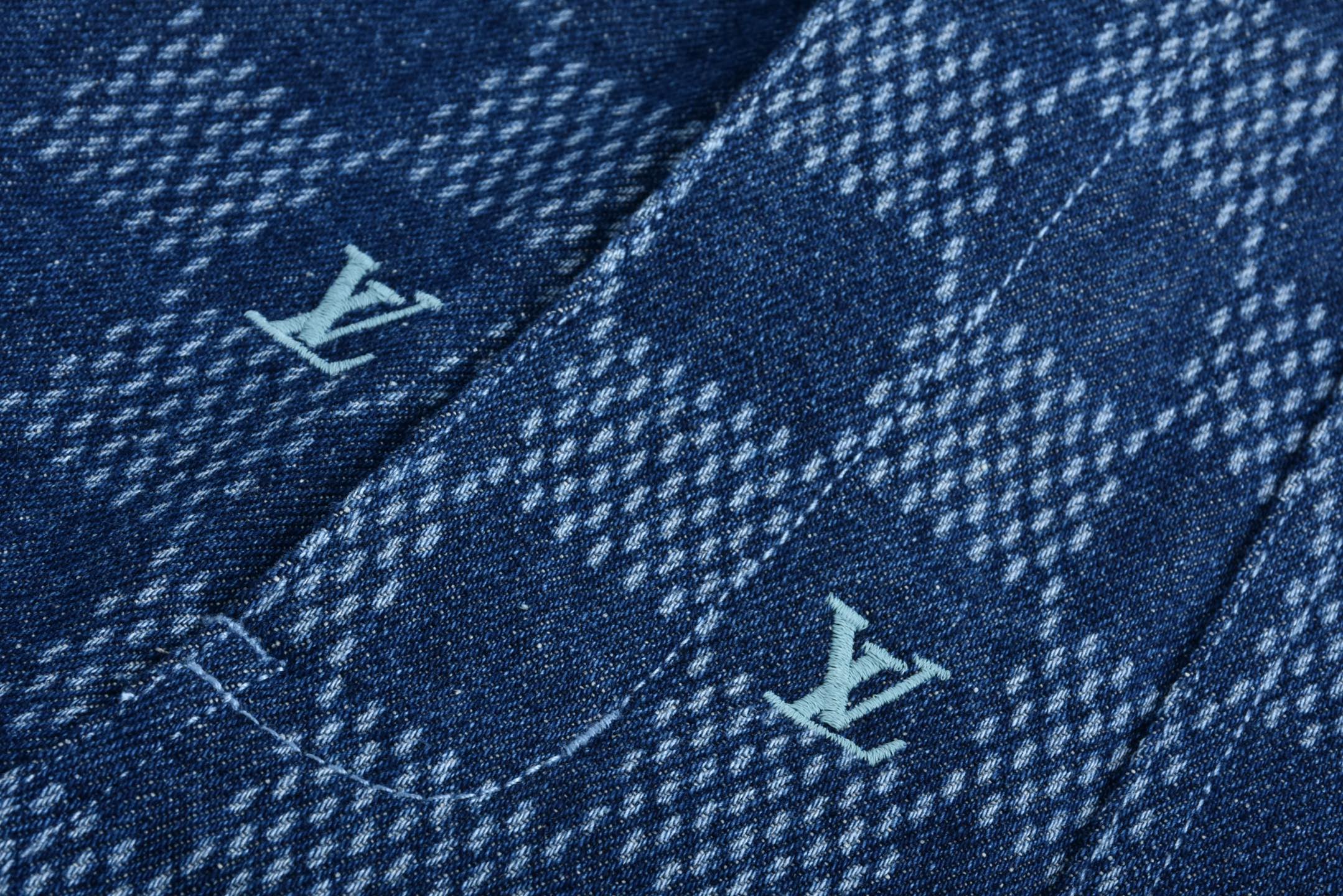 LOUIS VUITTON 路易威登 美洲杯联名 字母logo刺绣棋盘格牛仔短裤 休闲裤 裤子 蓝色 1AFVO5