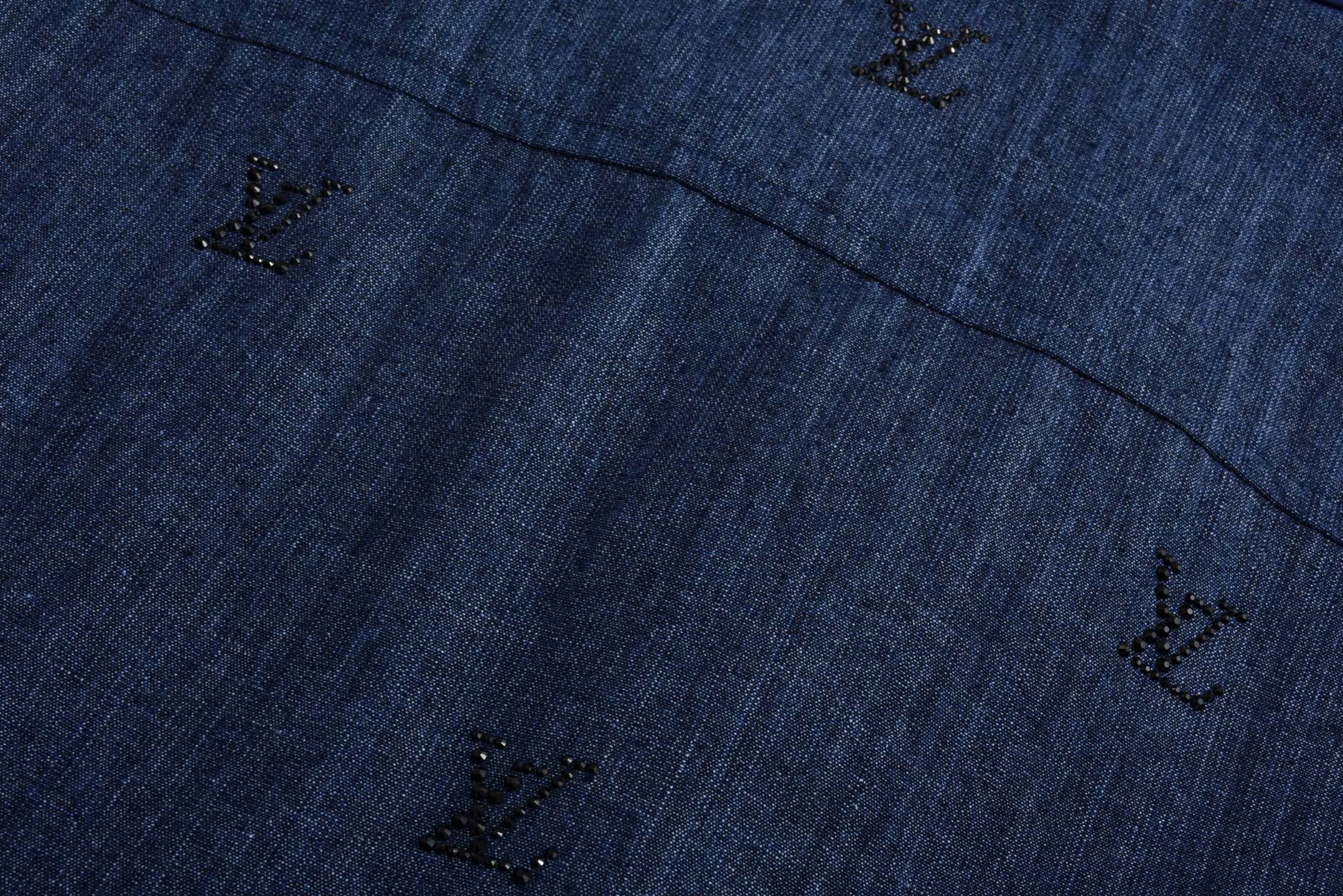 LOUIS VUITTON 路易威登 烫钻字母logo单排扣牛仔衬衫 外套 牛仔衣 上衣 蓝色 1AGJMC