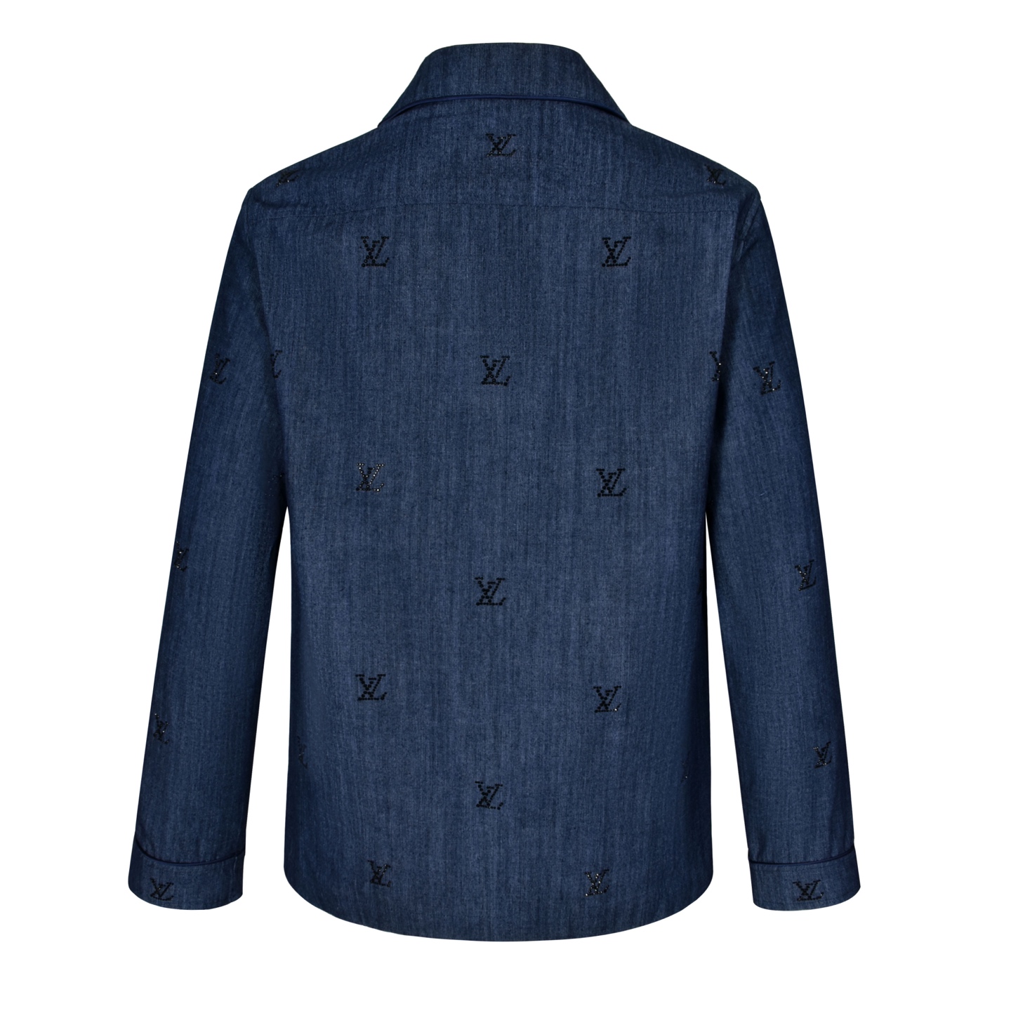 LOUIS VUITTON 路易威登 烫钻字母logo单排扣牛仔衬衫 外套 牛仔衣 上衣 蓝色 1AGJMC