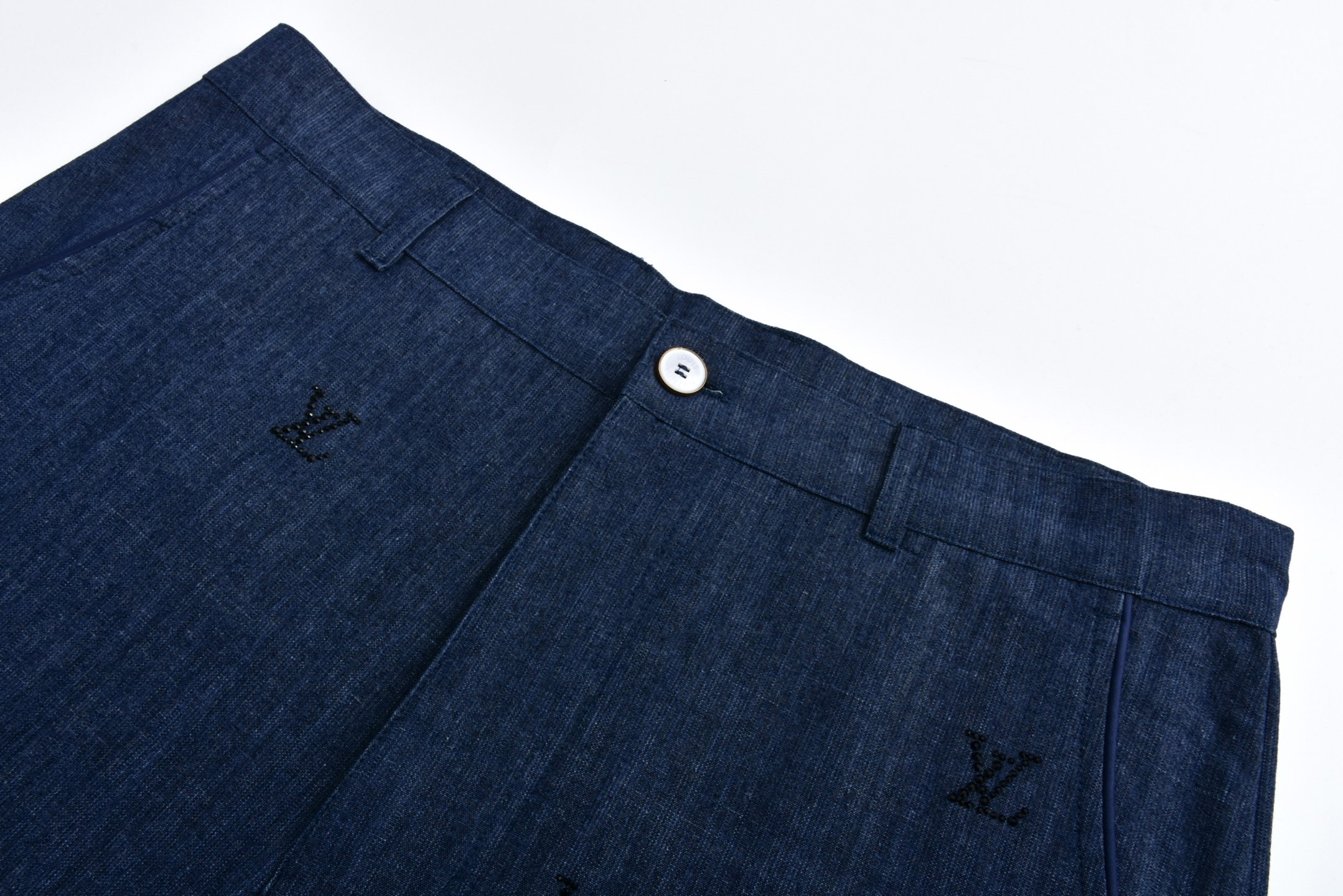 LOUIS VUITTON 路易威登 烫钻字母logo直筒牛仔裤 裤子 长裤 蓝色 1AGIUK