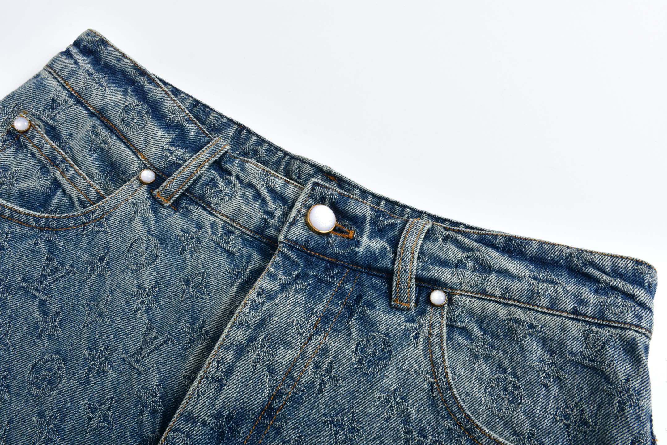 LOUIS VUITTON 路易威登 暗纹老花满印提花牛仔裤 裤子 长裤 蓝色 1AGHVC