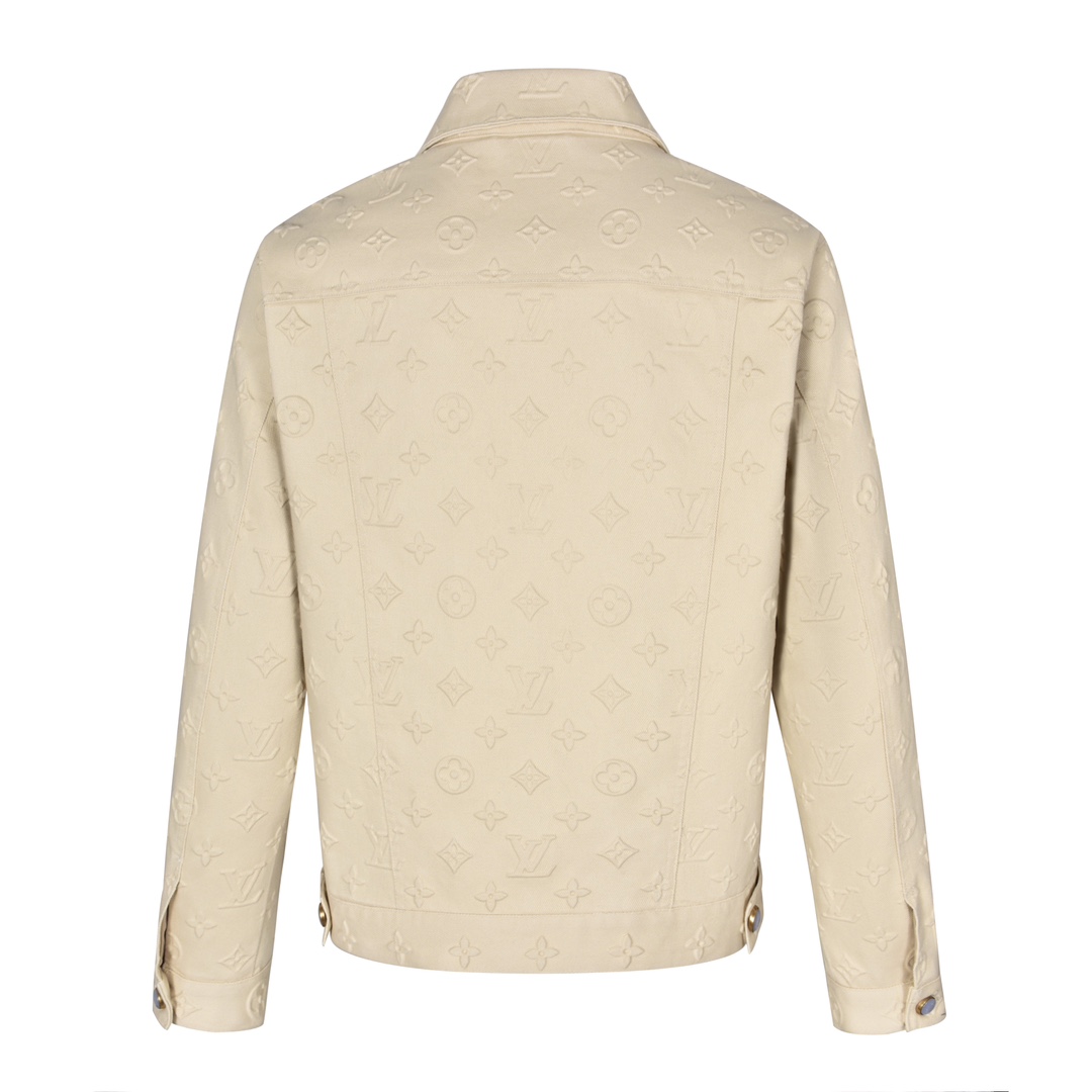 LOUIS VUITTON 路易威登 满印浮雕压花单排扣牛仔衣 外套 夹克 卡其色 1AHBEV