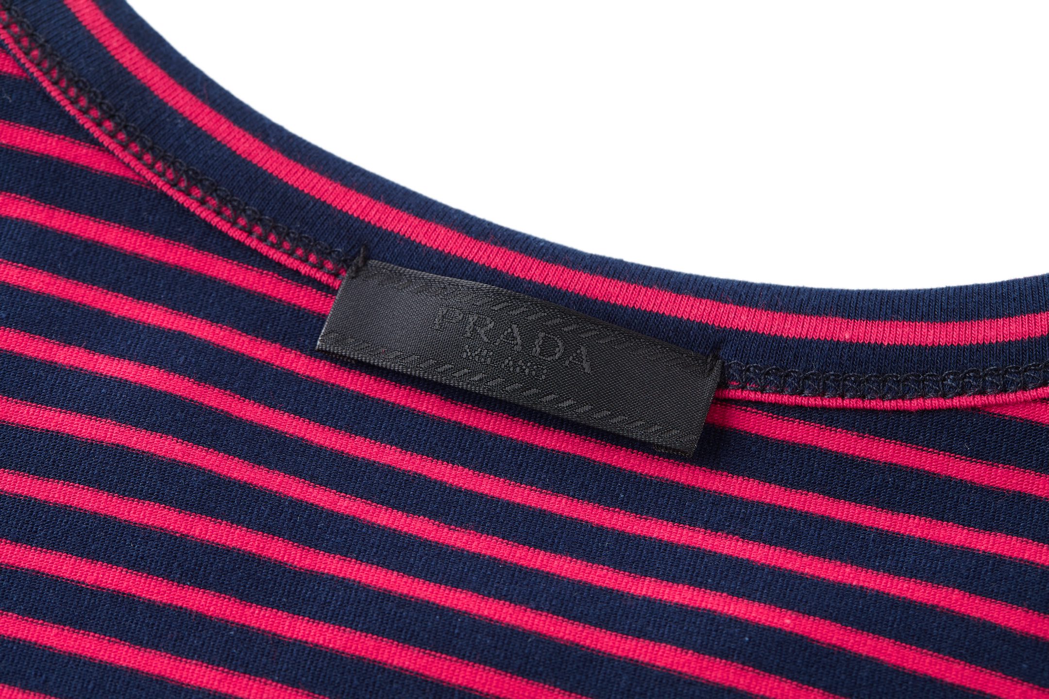 PRADA 普拉达 条纹撞色logo徽标短袖 T恤 红色 白色