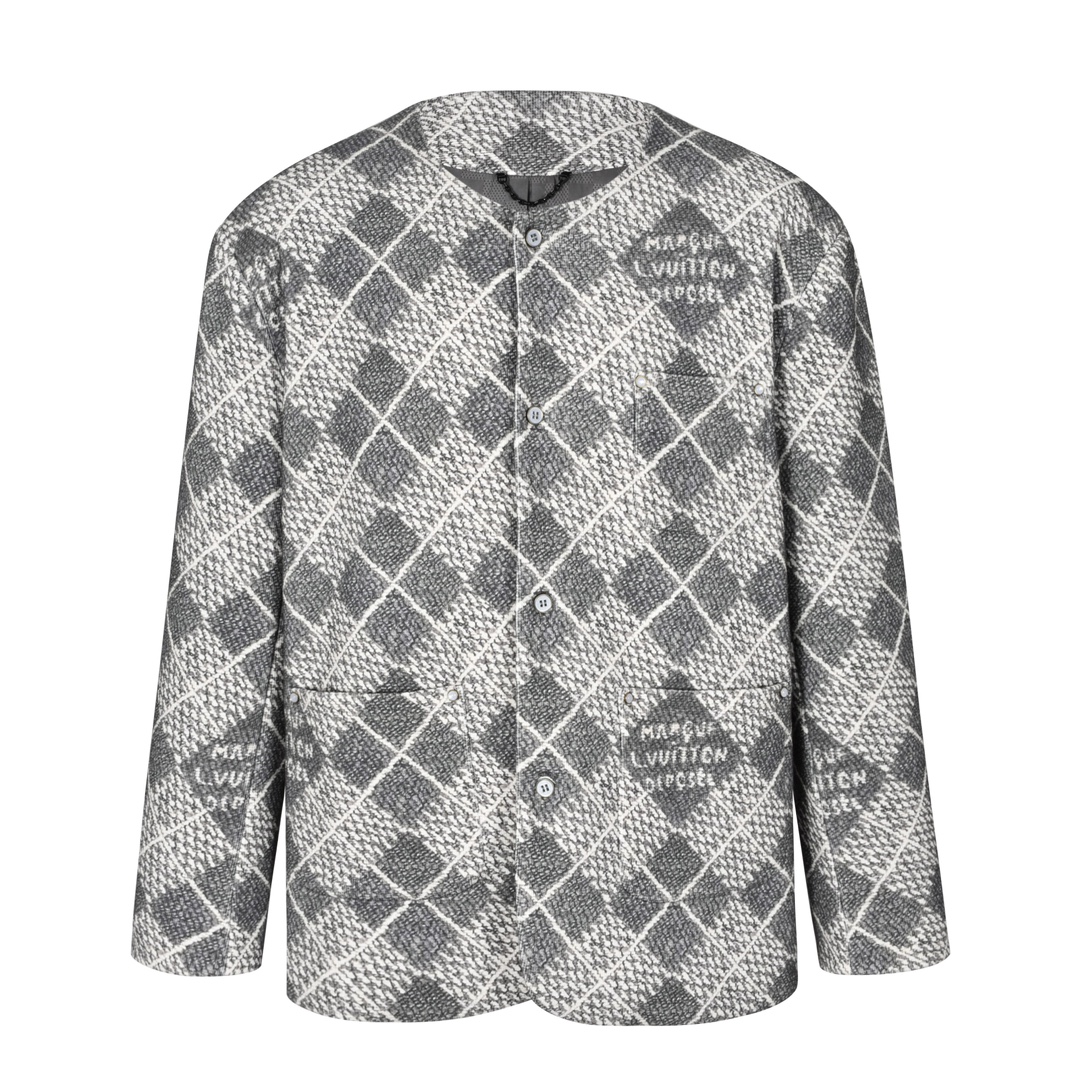 LOUIS VUITTON 路易威登 菱格无领小香风单排扣夹克 外套 灰色 1AGIZX
