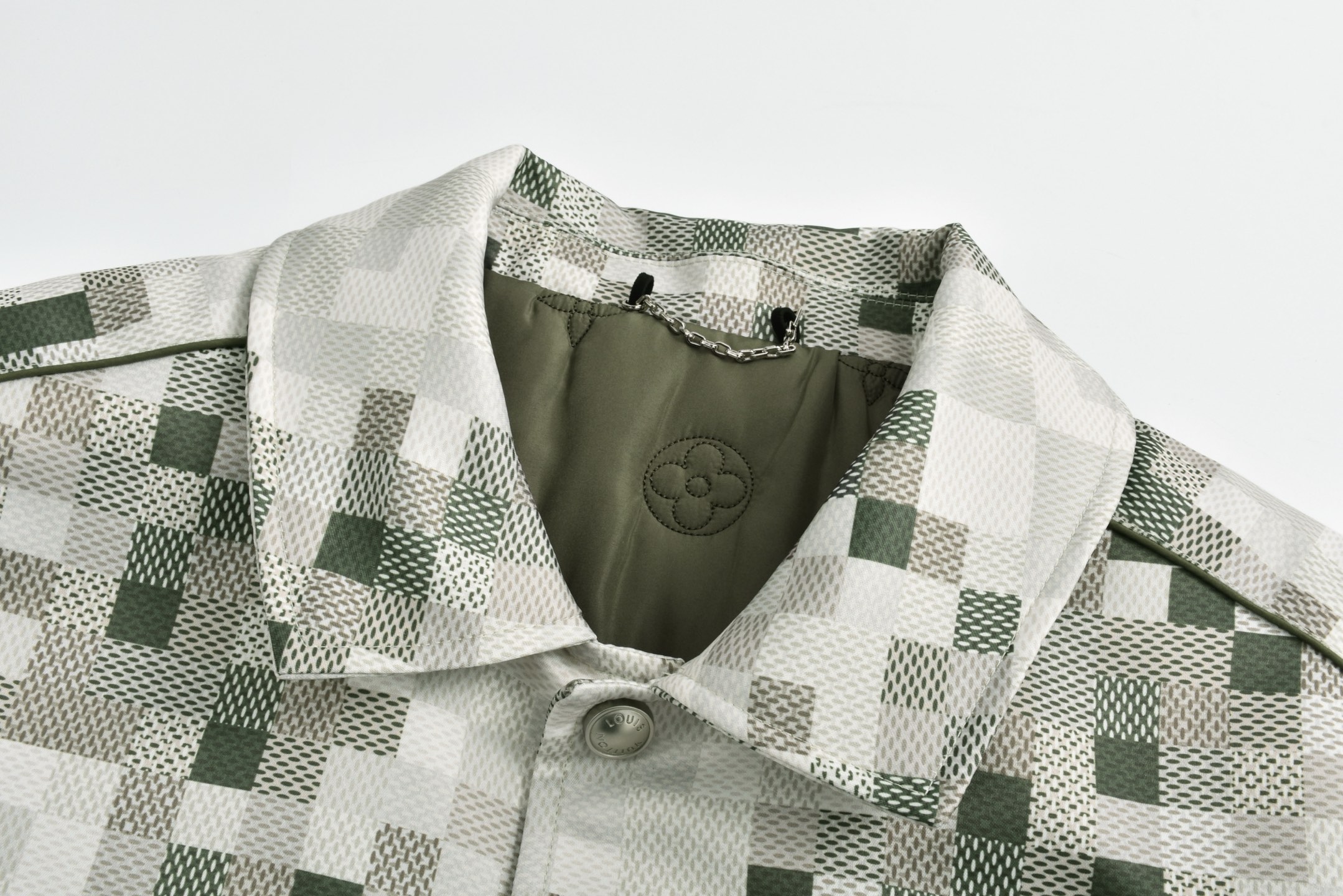 LOUIS VUITTON 路易威登 棋盘格马赛克夹棉翻领单排扣夹克 外套 绿色 1AGKF7