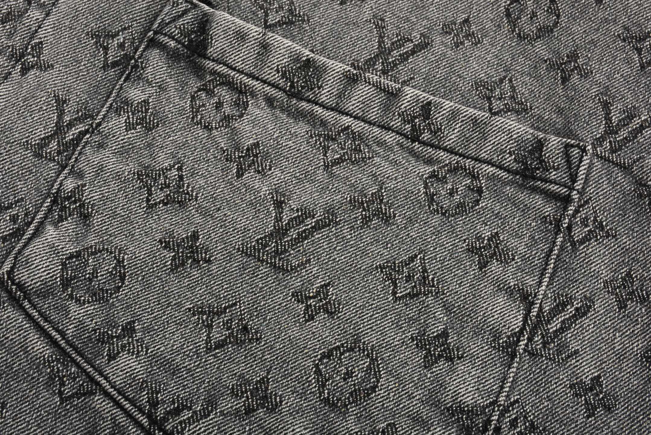 LOUIS VUITTON 路易威登 暗纹满印提花牛仔衬衫 短袖 灰色