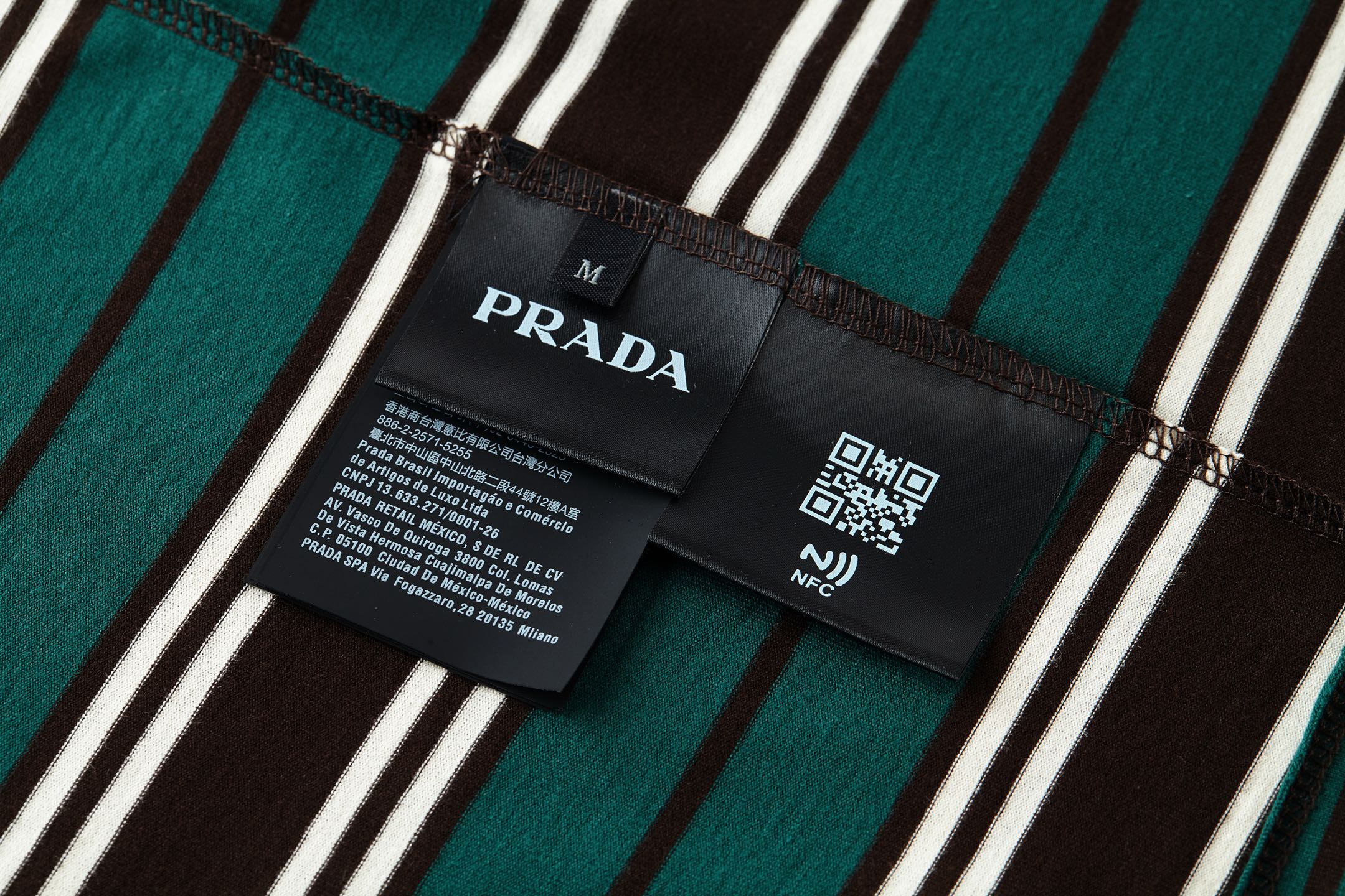 PRADA 普拉达 条纹口袋圆领短袖 T恤 绿色 39610-16XT-F0KBL-S-OOO