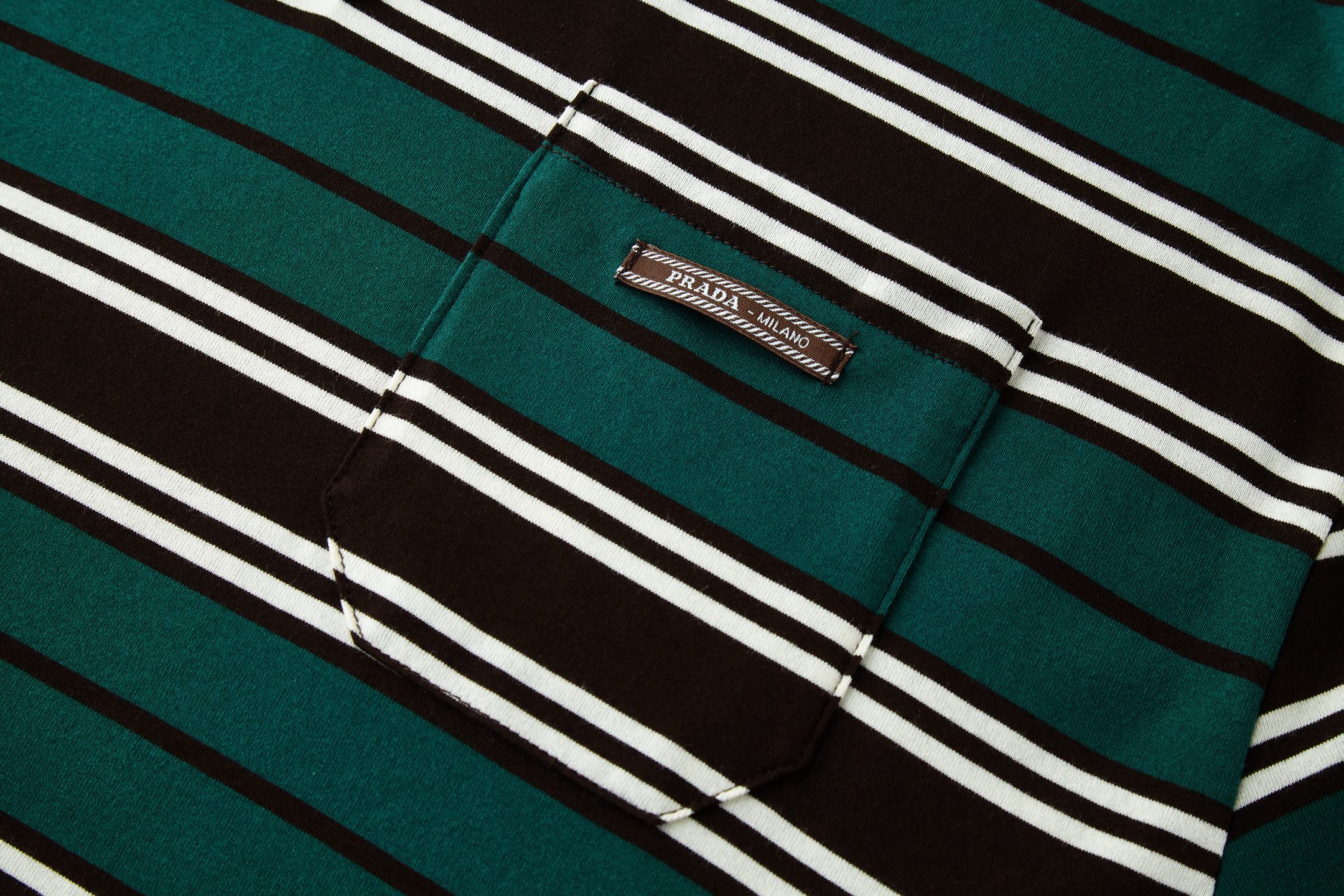 PRADA 普拉达 条纹口袋圆领短袖 T恤 绿色 39610-16XT-F0KBL-S-OOO