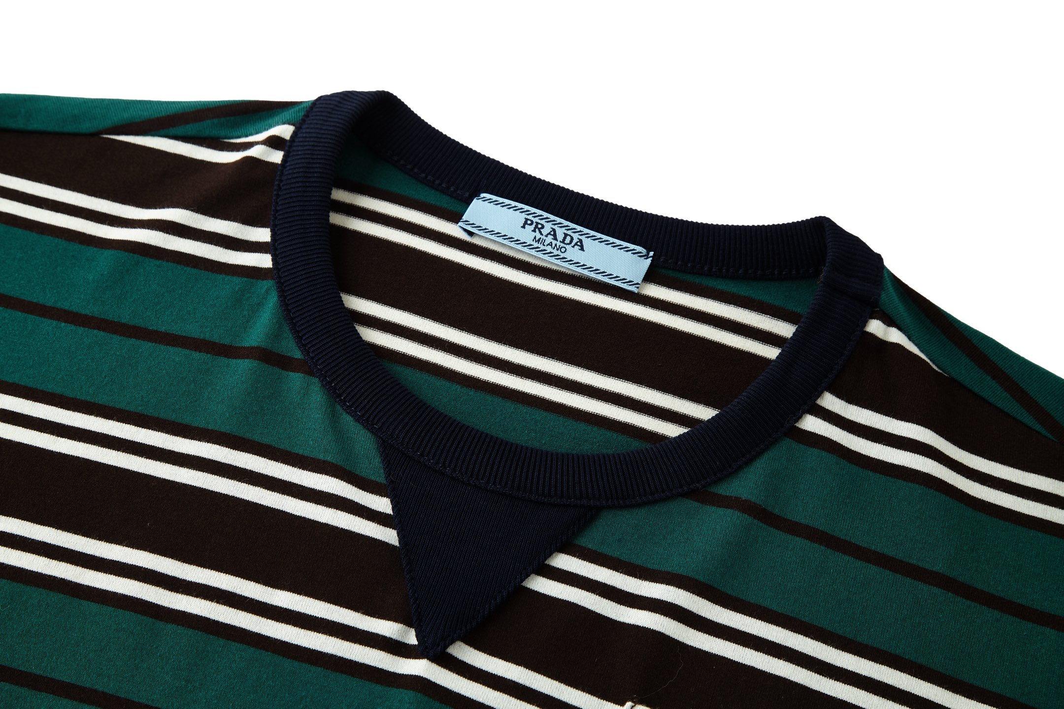 PRADA 普拉达 条纹口袋圆领短袖 T恤 绿色 39610-16XT-F0KBL-S-OOO