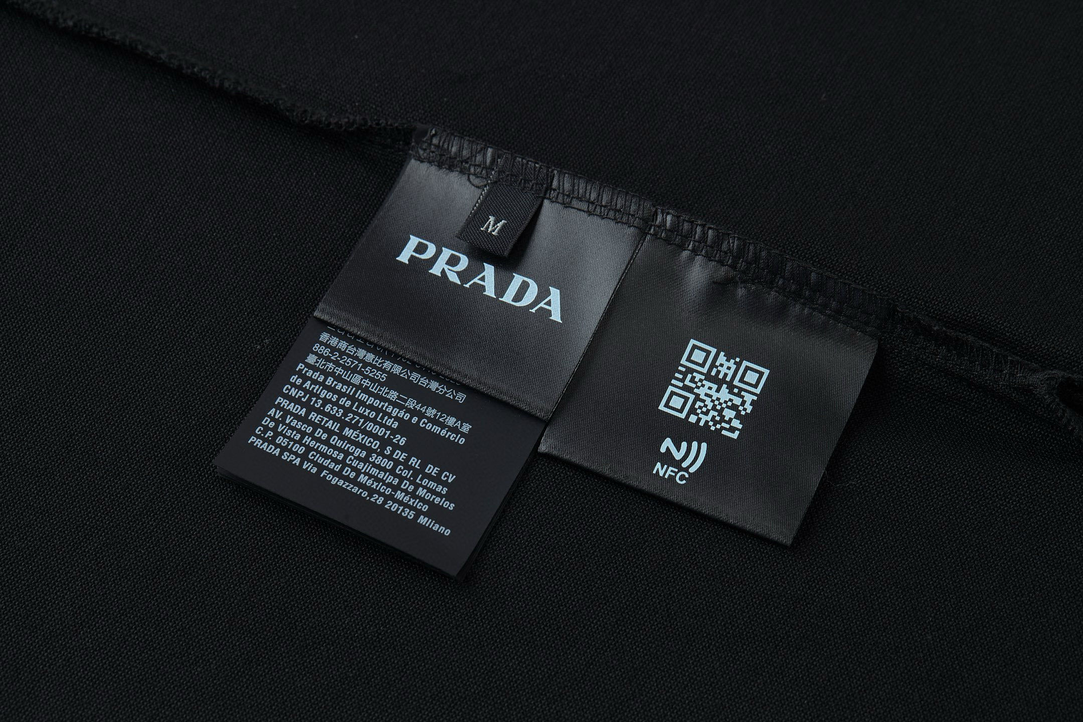 PRADA 普拉达 条纹边饰logo徽标Polo衫 短袖 T恤 黑色 白色 UJN765-1ZMI-F0N98-S-NOO