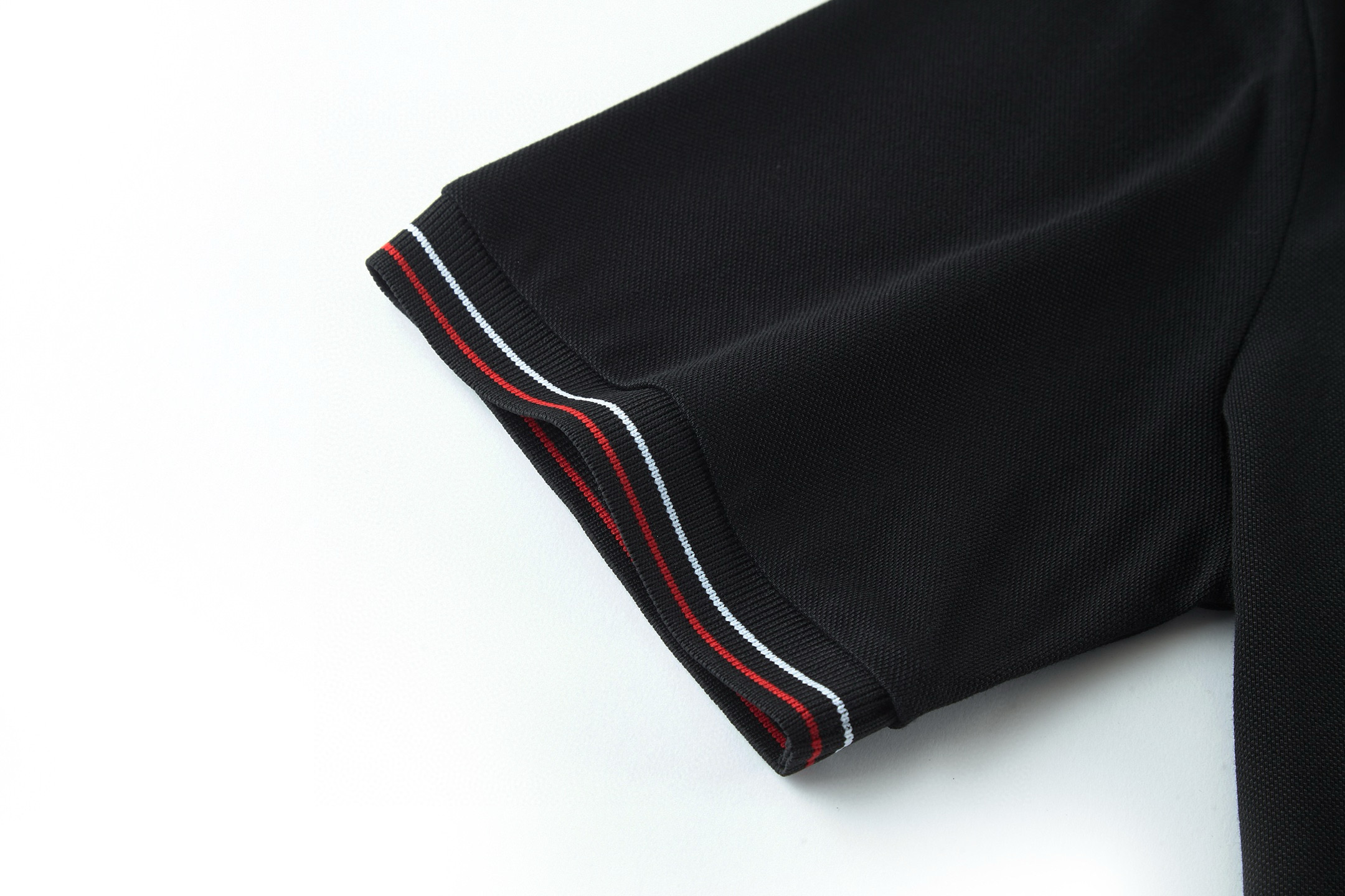 PRADA 普拉达 条纹边饰logo徽标Polo衫 短袖 T恤 黑色 白色 UJN765-1ZMI-F0N98-S-NOO