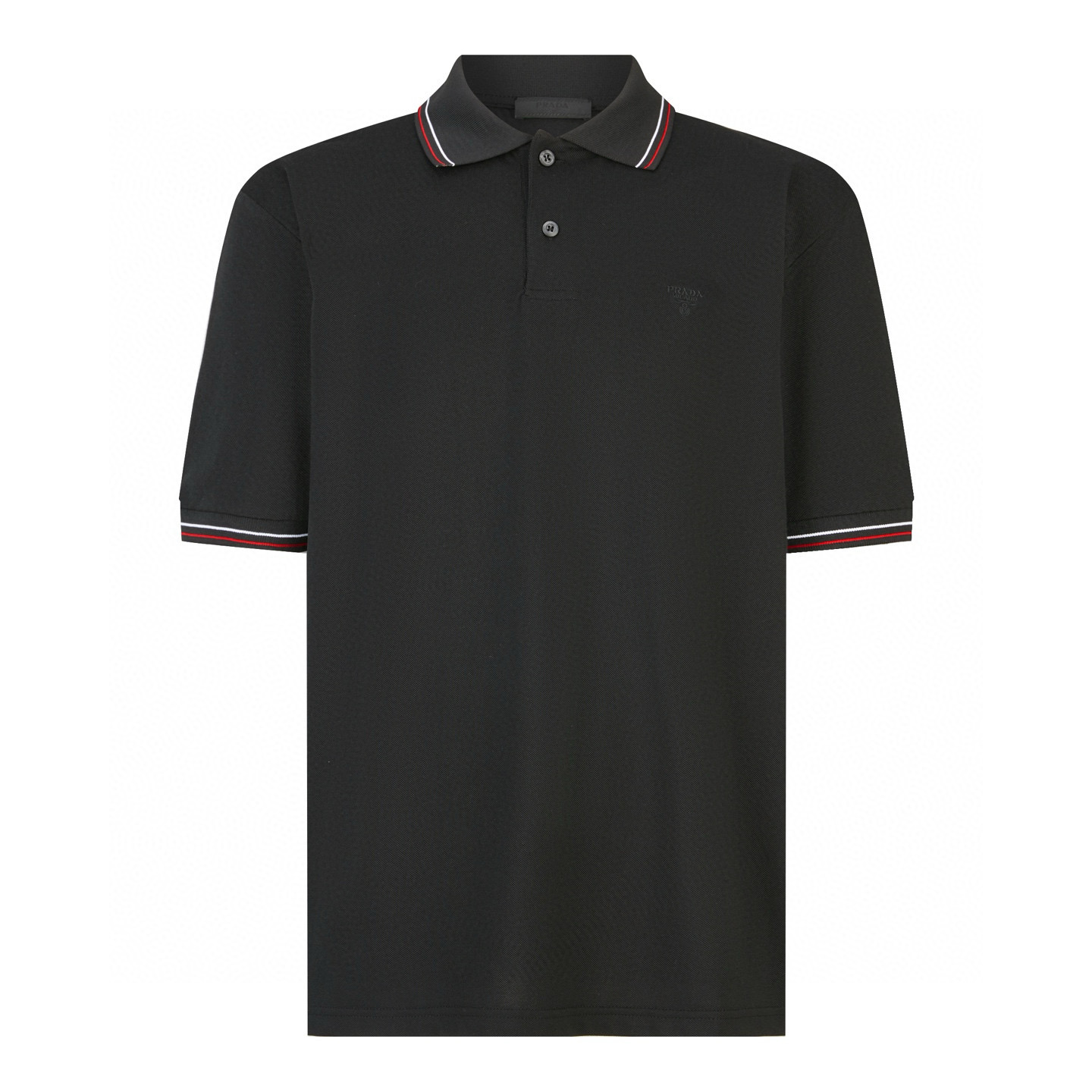 PRADA 普拉达 条纹边饰logo徽标Polo衫 短袖 T恤 黑色 白色 UJN765-1ZMI-F0N98-S-NOO
