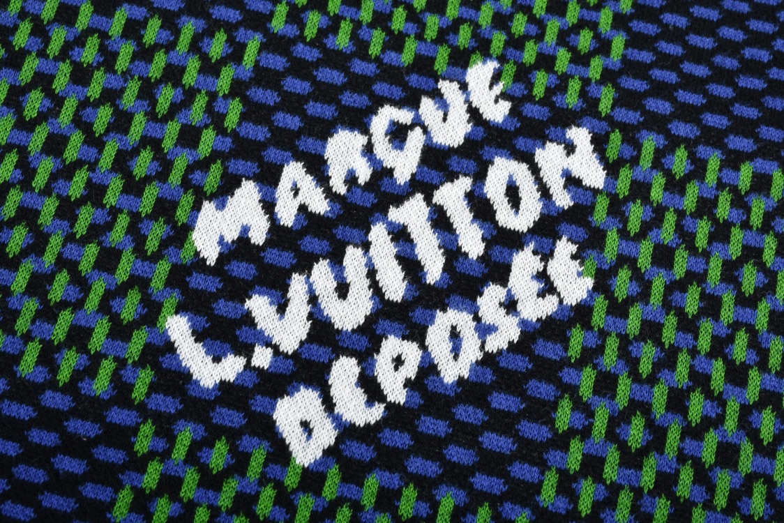 LOUIS VUITTON 路易威登 棋盘格字母logo针织圆领短袖 T恤 蓝绿 黑白 1AHBCV