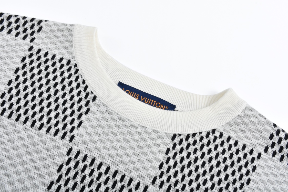 LOUIS VUITTON 路易威登 棋盘格字母logo针织圆领短袖 T恤 蓝绿 黑白 1AHBCV