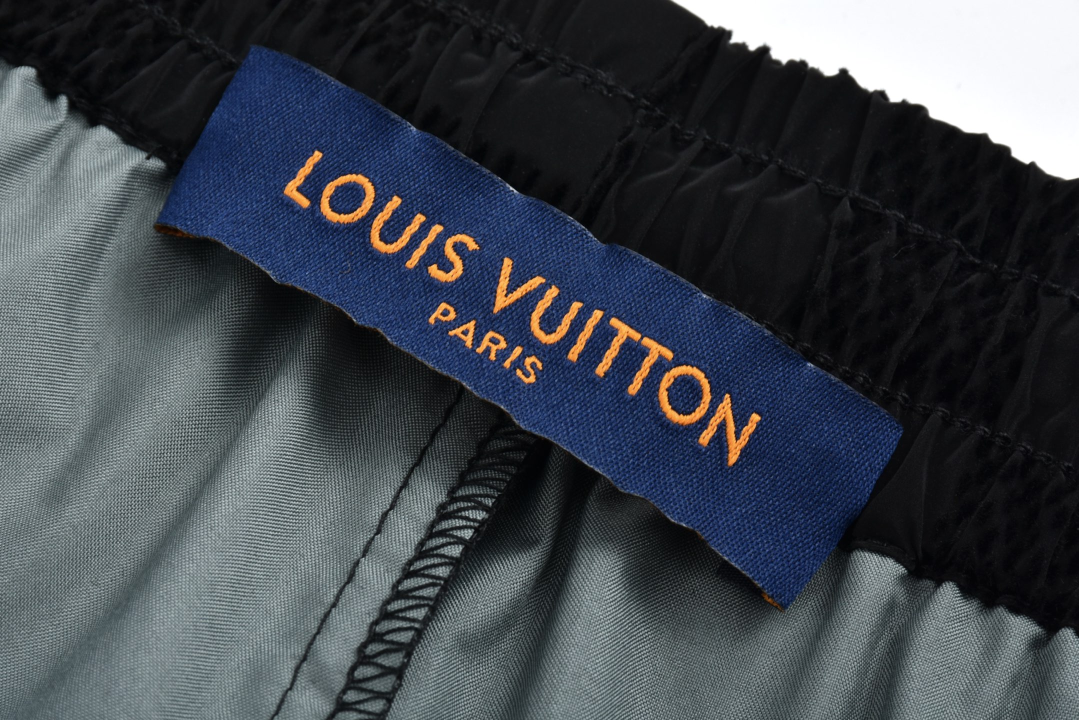 LOUIS VUITTON 路易威登 棋盘格拼接植绒松紧腰运动裤 休闲裤 裤子 长裤 黑色 1AHCDQ