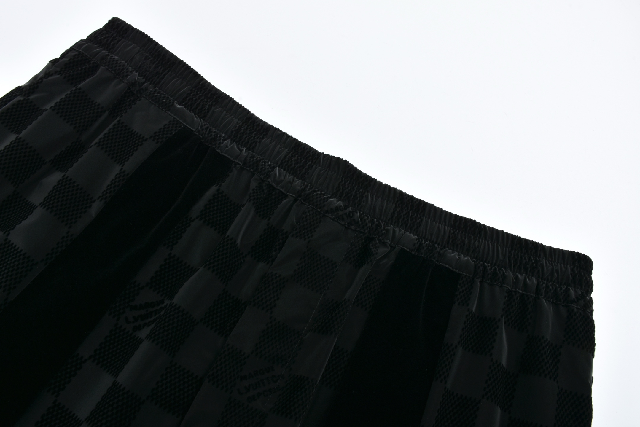 LOUIS VUITTON 路易威登 棋盘格拼接植绒松紧腰运动裤 休闲裤 裤子 长裤 黑色 1AHCDQ