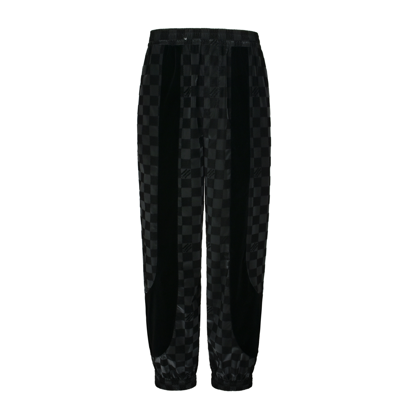 LOUIS VUITTON 路易威登 棋盘格拼接植绒松紧腰运动裤 休闲裤 裤子 长裤 黑色 1AHCDQ