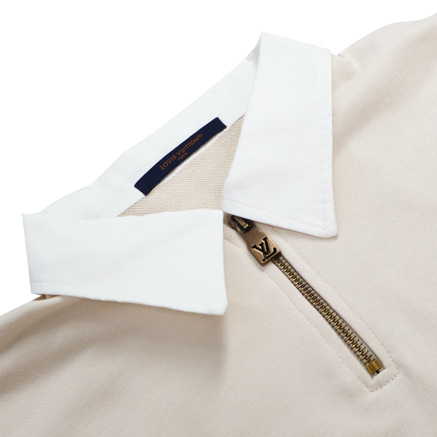 LOUIS VUITTON 路易威登  LV 刺绣字母logo徽标半拉链翻领卫衣 长袖 米白 1AHW28