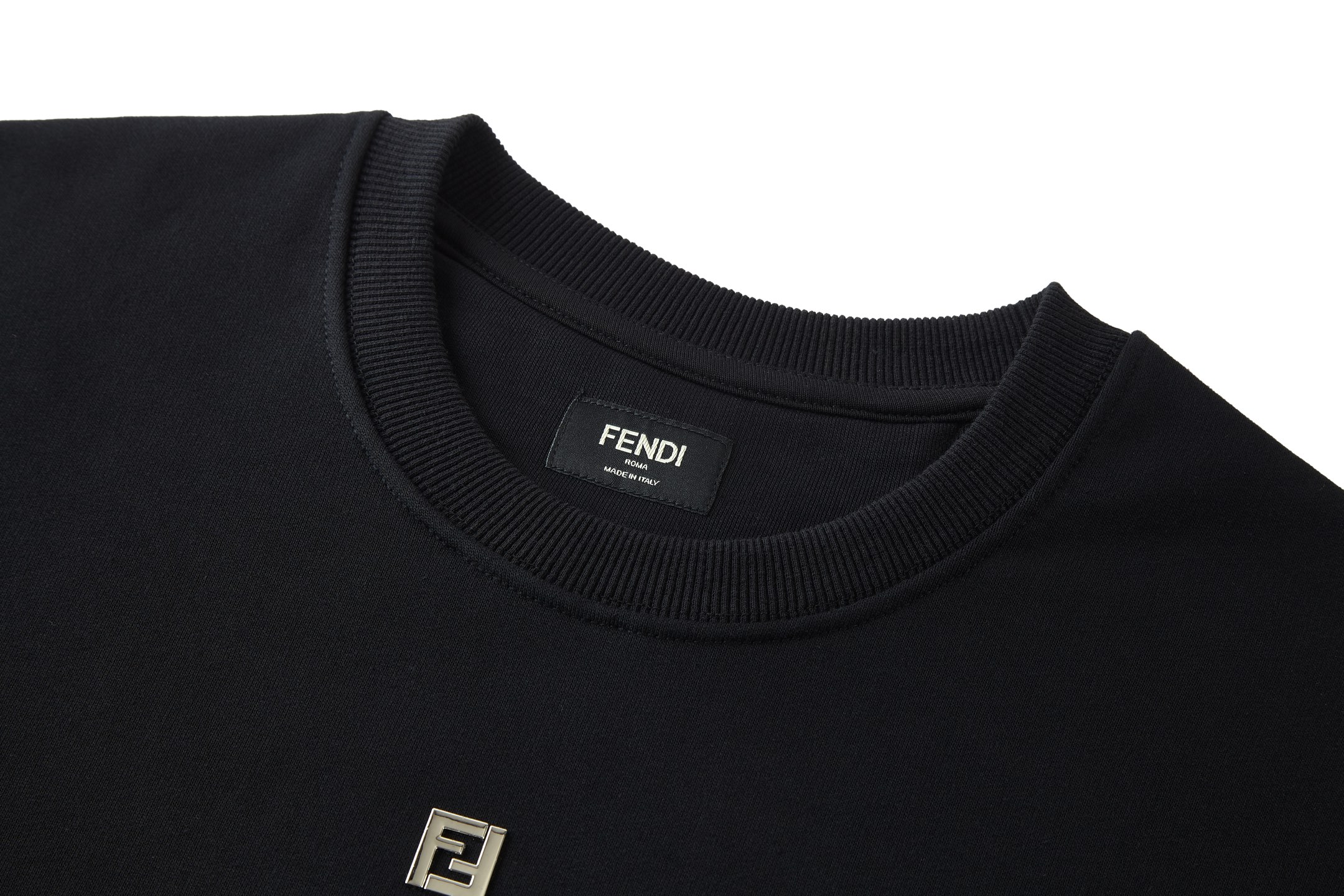 FENDI 芬迪 纯色金属徽标圆领卫衣 长袖 黑色 A5 FY3938AU8YF0QA1
