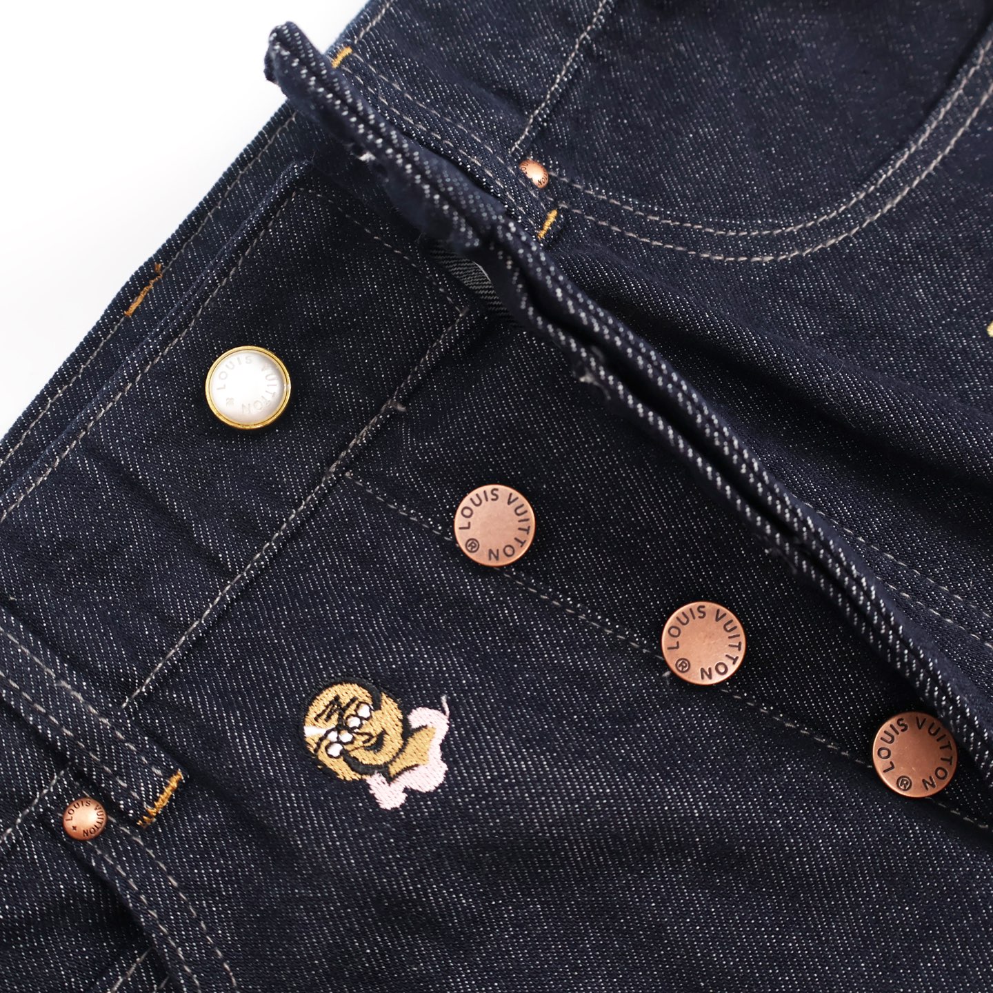 LOUIS VUITTON  路易威登 LV 小头像刺绣字母logo牛仔裤 喇叭裤 裤子 长裤 蓝色  B5 1AFI82