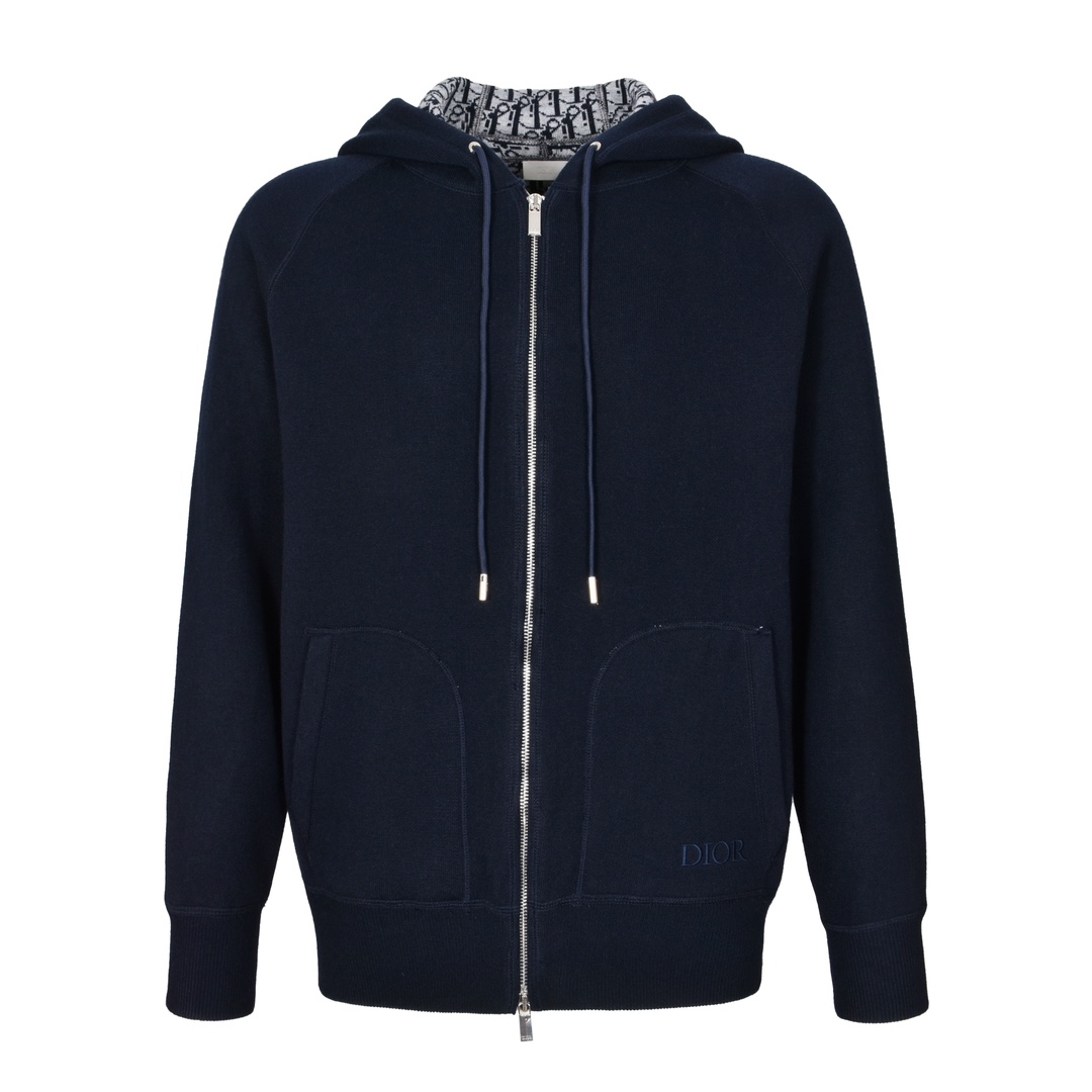 DIOR 迪奥 刺绣字母logo针织拉链连帽卫衣 秋冬 外套 长袖 白色 藏蓝色 浅蓝色 C0 113M221AT225-C088