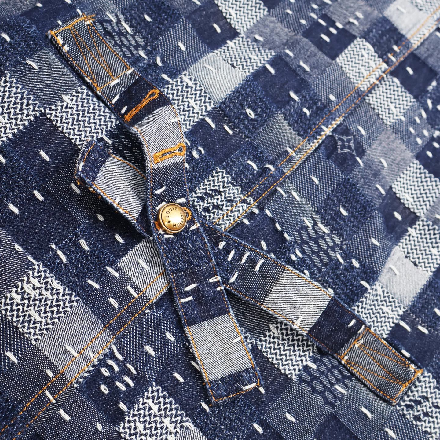 LOUIS VUITTON 路易威登 Nigo 联名款 棋盘格束腰牛仔外套 牛仔衣 上衣 夹克 蓝色 C0 1AILMK