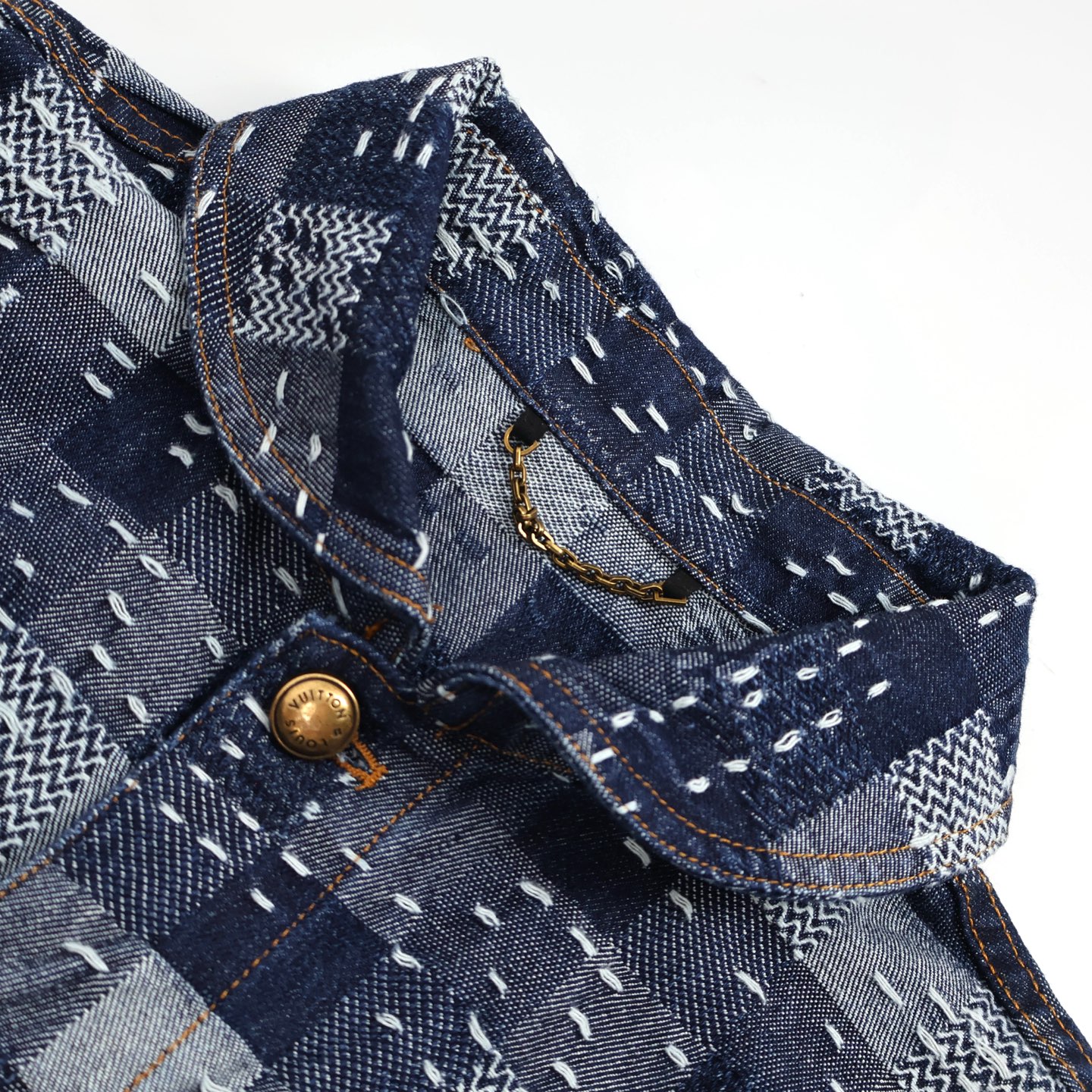 LOUIS VUITTON 路易威登 Nigo 联名款 棋盘格束腰牛仔外套 牛仔衣 上衣 夹克 蓝色 C0 1AILMK