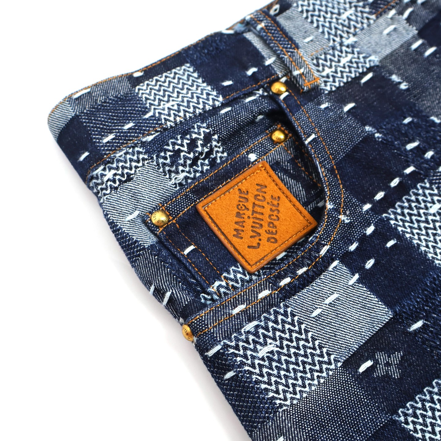 LOUIS VUITTON  路易威登 LV Nigo 联名款 棋盘格牛仔裤 裤子 长裤 蓝色  B0 1AILSF