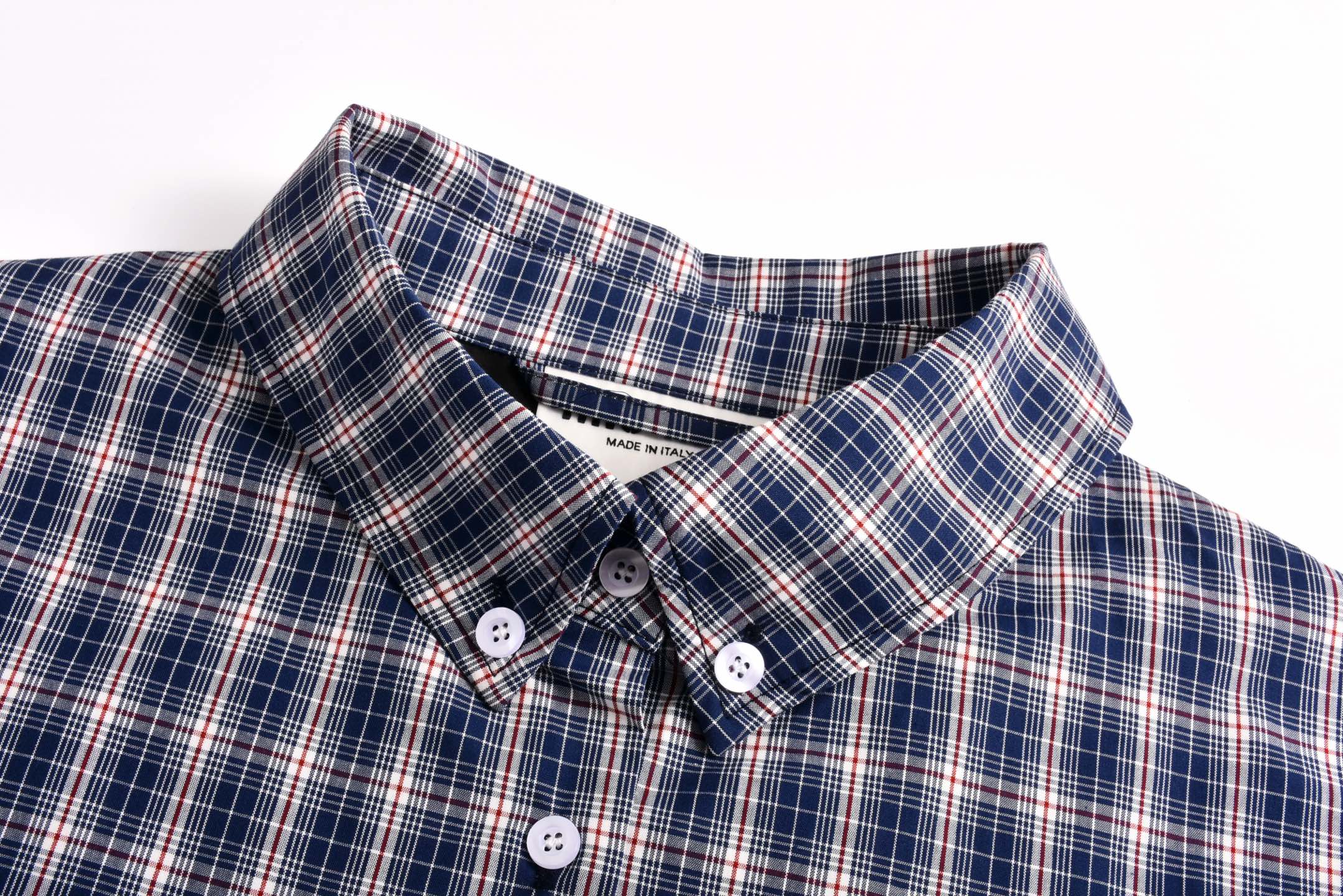 MIU MIU 缪缪小LOGO贴标格纹衬衫夹克 长袖 外套 蓝色 B0 ML1263-17LX-F0Q0U-S-OOO