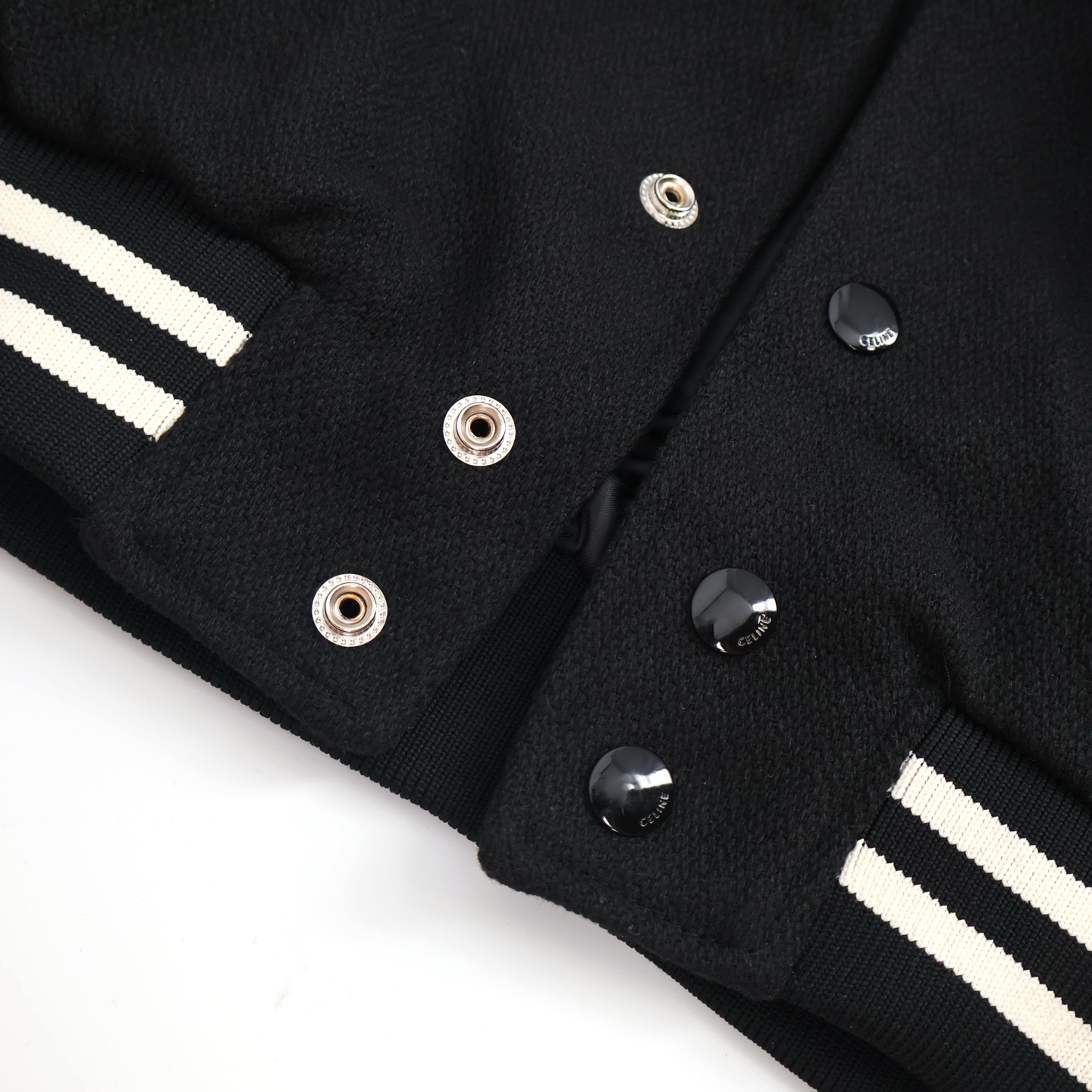 CELINE 赛琳 拼皮条纹单排扣棒球服 夹克 外套 长袖 黑色 D0 2V39V896C-38NO