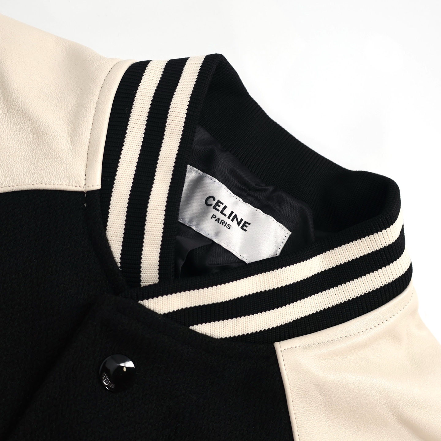 CELINE 赛琳 拼皮条纹单排扣棒球服 夹克 外套 长袖 黑色 D0 2V39V896C-38NO