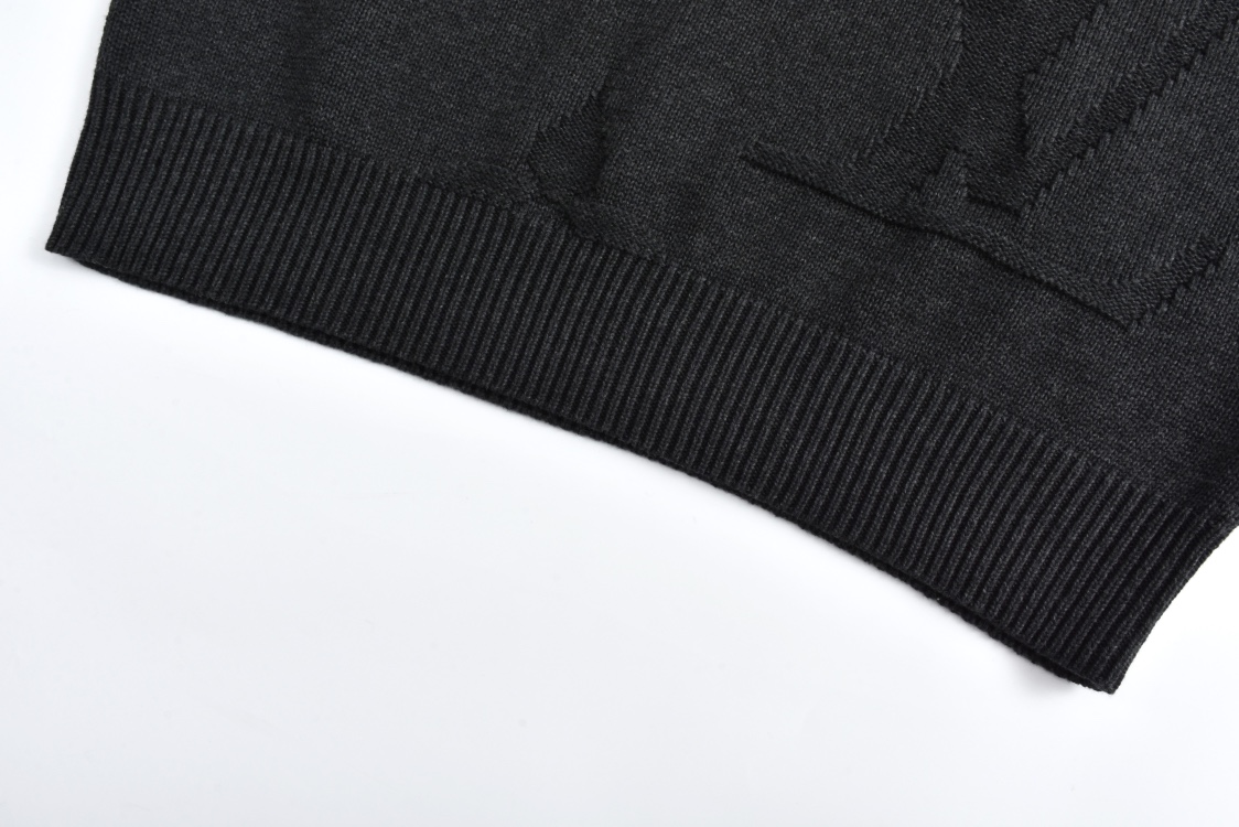 LOUIS VUITTON 路易威登 暗纹提花半拉链 毛衣 外套 深灰色 B0 1AFXY5