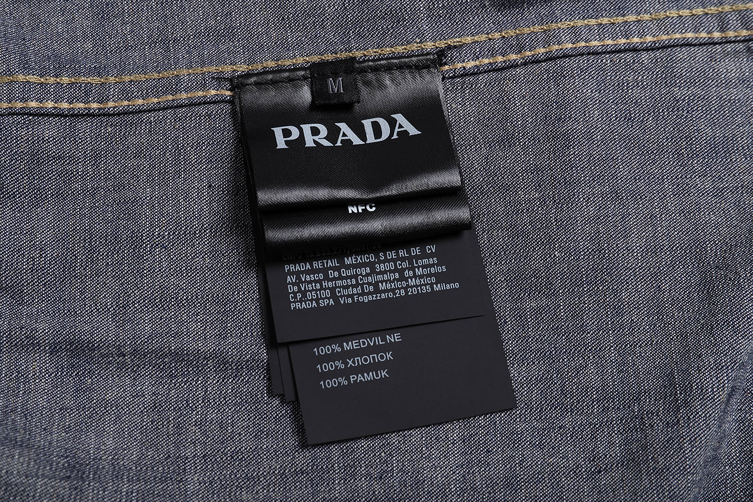 PRADA 普拉达 纯色三角徽标牛仔外套 牛仔衬衫 夹克 长袖 深蓝色 B0 GEB254-14J2-F0008-S-OOO