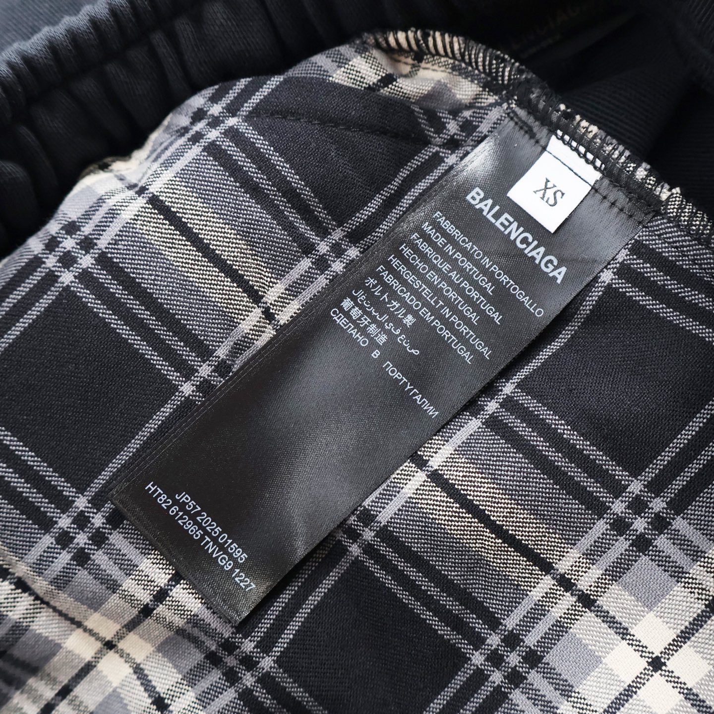 Balenciaga 巴黎世家 前后格子拼接松紧腰运动裤 长裤 裤子 休闲裤 黑色 B0 831379TRM191269