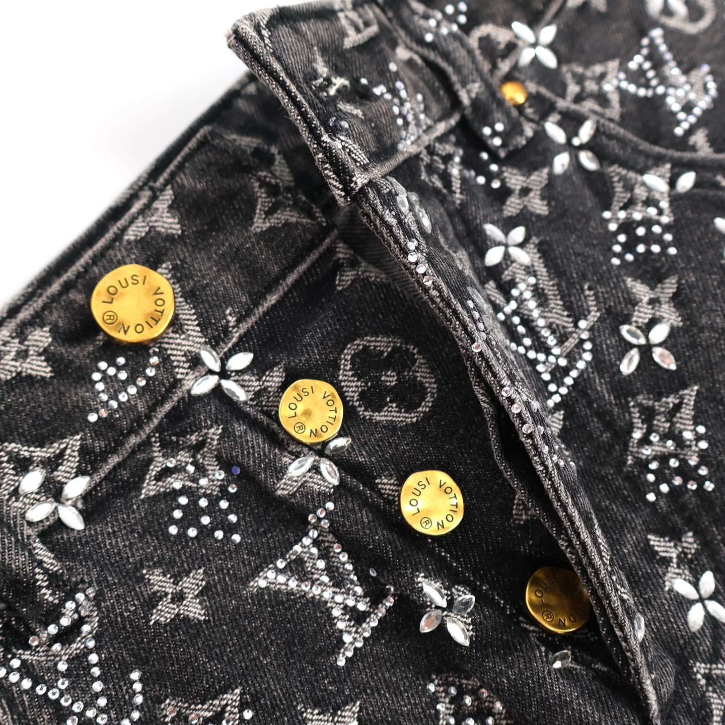 LOUIS VUITTON  路易威登 LV 字母logo满印烫钻牛仔裤 裤子 长裤 黑色 C0 1ABY8N