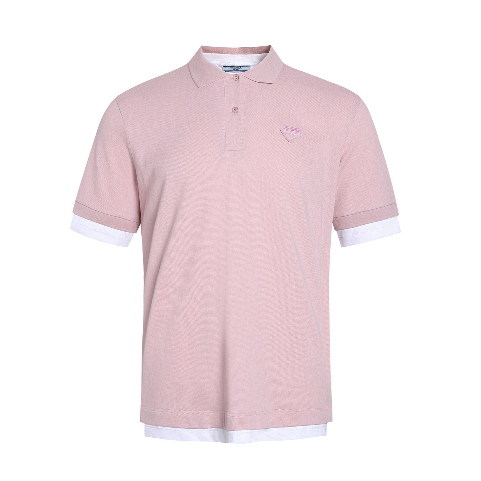 PRADA 普拉达 平纹针织假两件Polo衫  短袖 T恤 蓝色 粉色 A5 39586-1736-SOOO