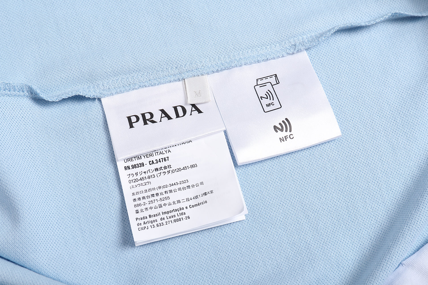 PRADA 普拉达 平纹针织假两件Polo衫  短袖 T恤 蓝色 粉色 A5 39586-1736-SOOO